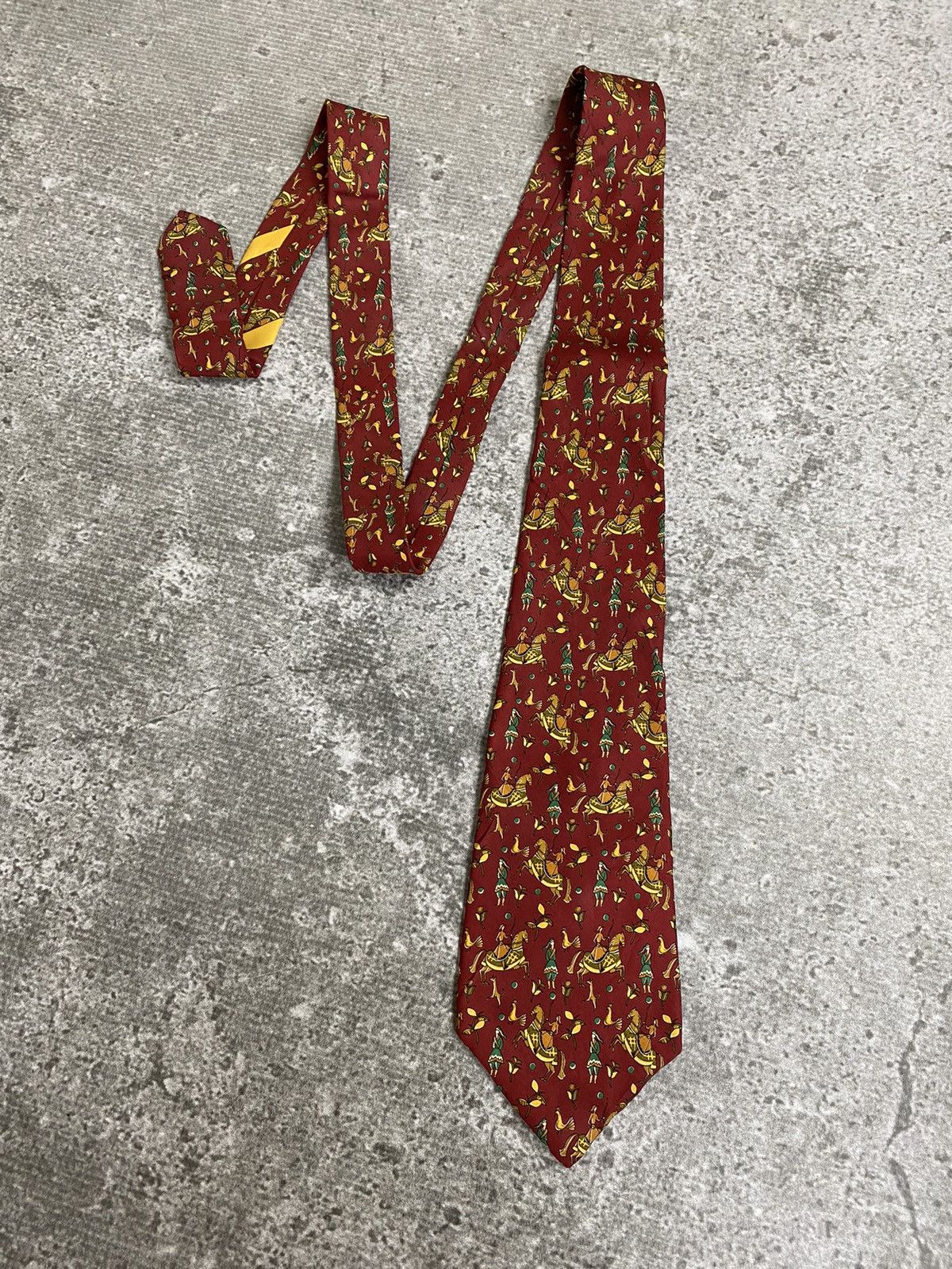 Salvatore Ferragamo Salvatore Ferragamo Burgundy Silk Horse Print Tie Size ONE SIZE - 1 Thumbnail