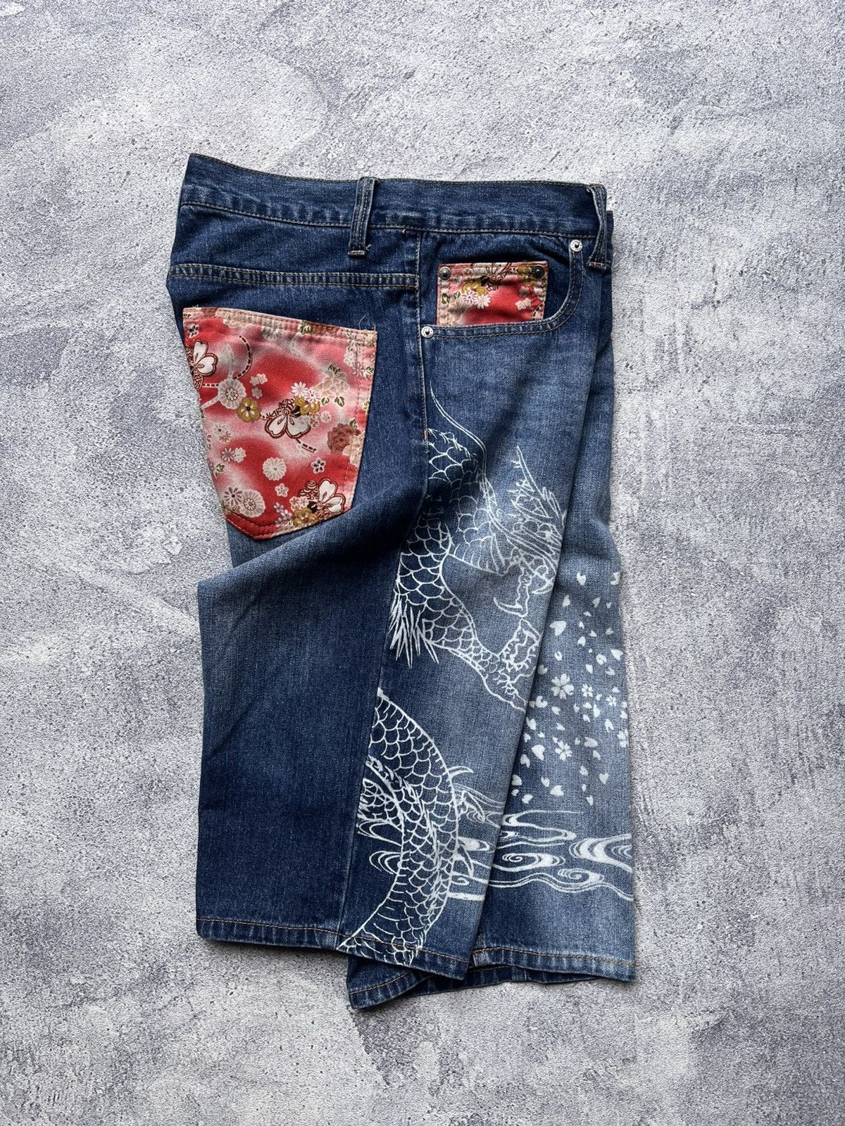Karakuri Tamashii Karakuri Tamashi Inspired Dragon Printed Denim Pants Size US 31 - 7 Thumbnail