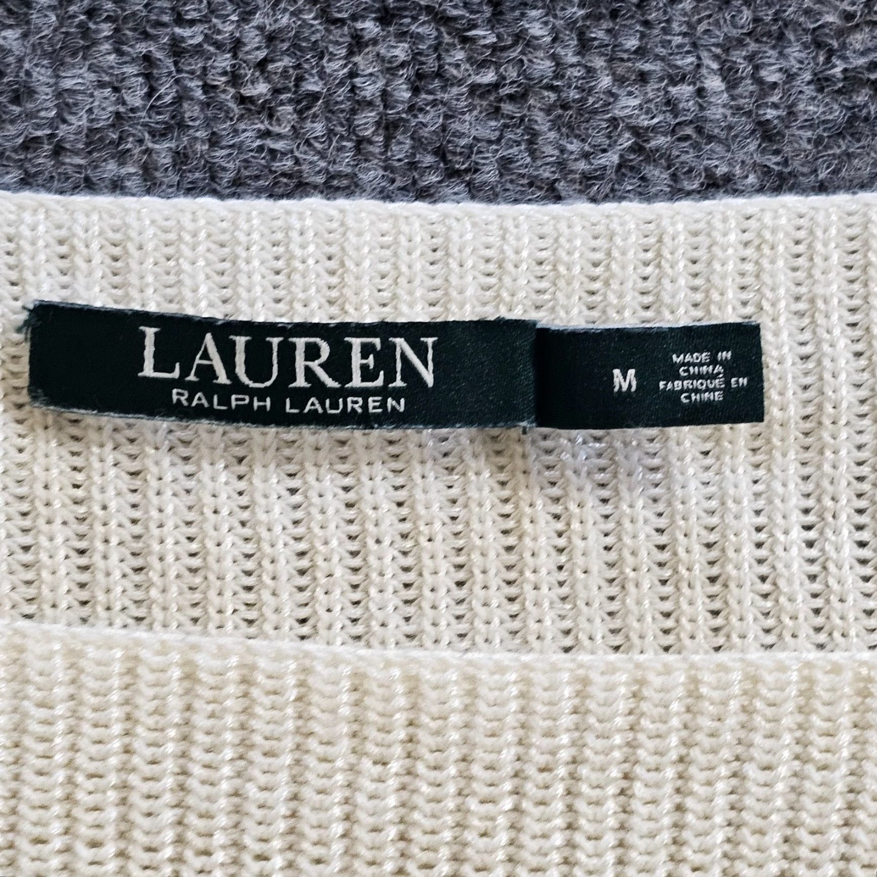 Ralph Lauren Lauren Ralph Lauren Sweater Womens Medium White Ribbed Knit Long Sleeve Boat Neck Casual Split Cotton Viscose Pullover Size M / US 6-8 / IT 42-44 - 3 Thumbnail