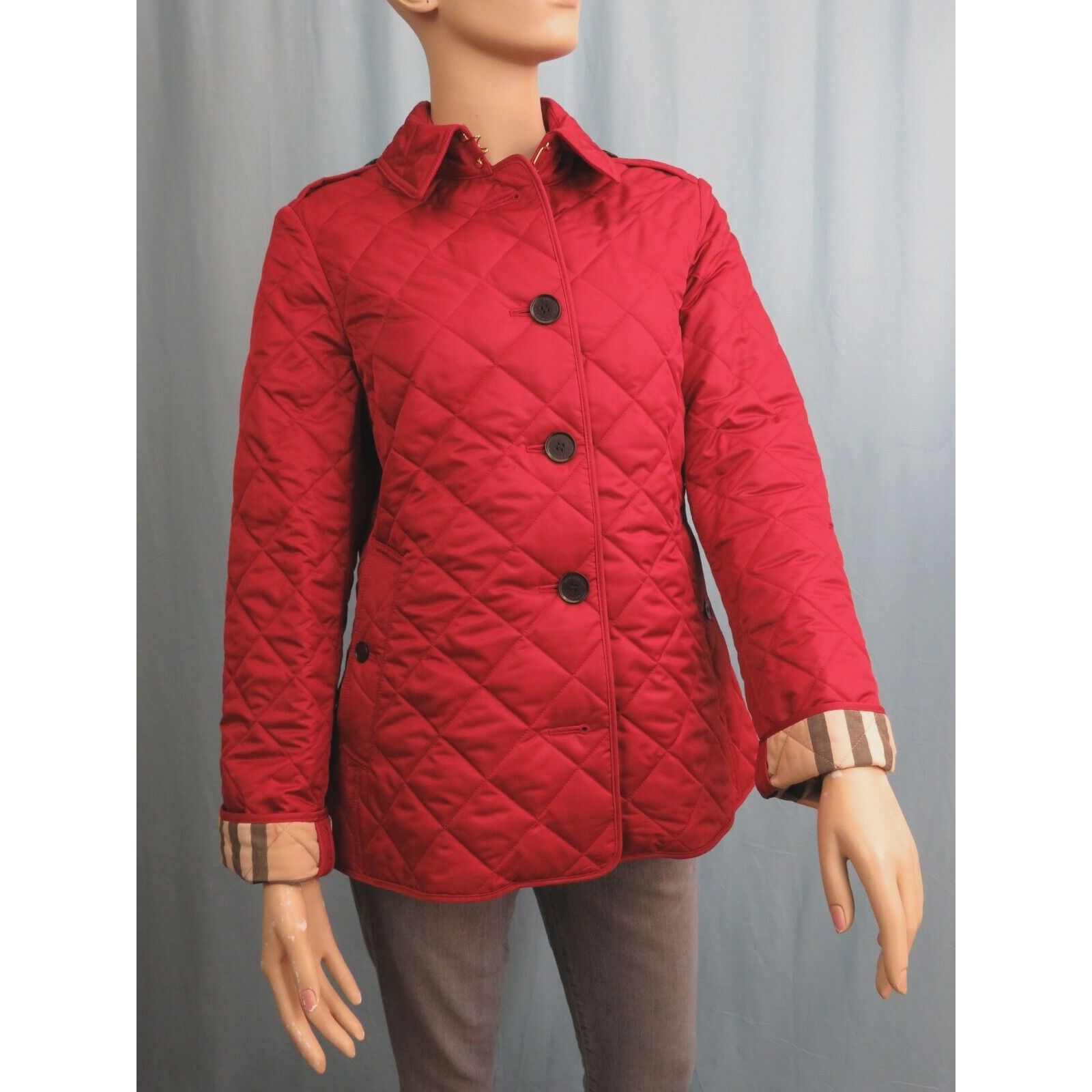 Burberry FRANKBY PARADE RED QUILTED CHECK CUFF SHORT COAT JACKET L Grailed