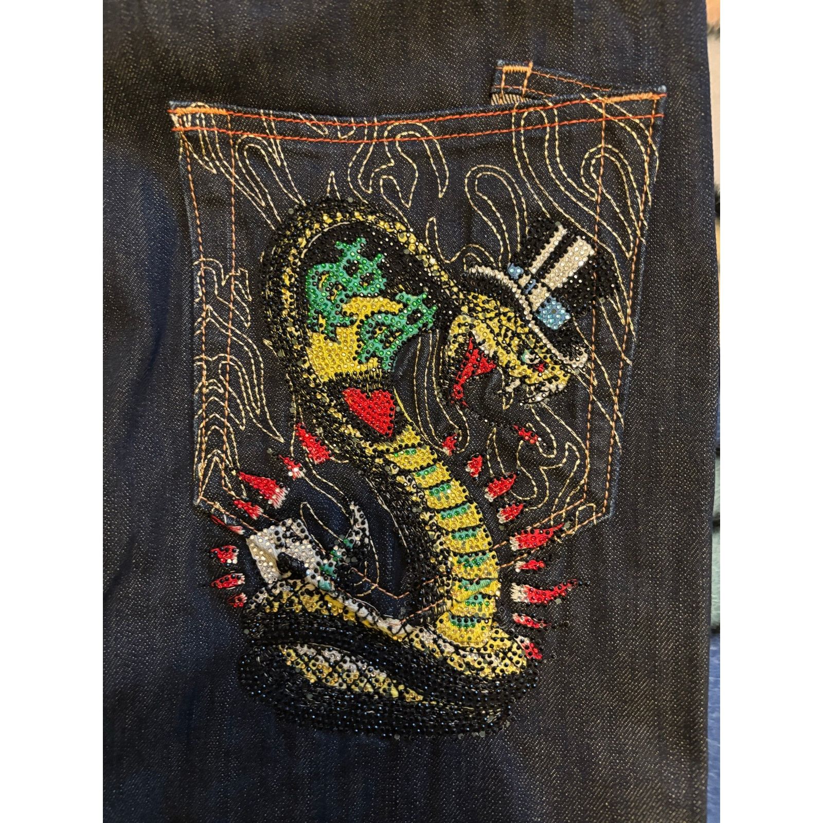 Ed Hardy Ed Hardy Rhinestone Cobra Jeans 34x32 Y2K Dark Wash Size US 34 / EU 50 - 3 Thumbnail