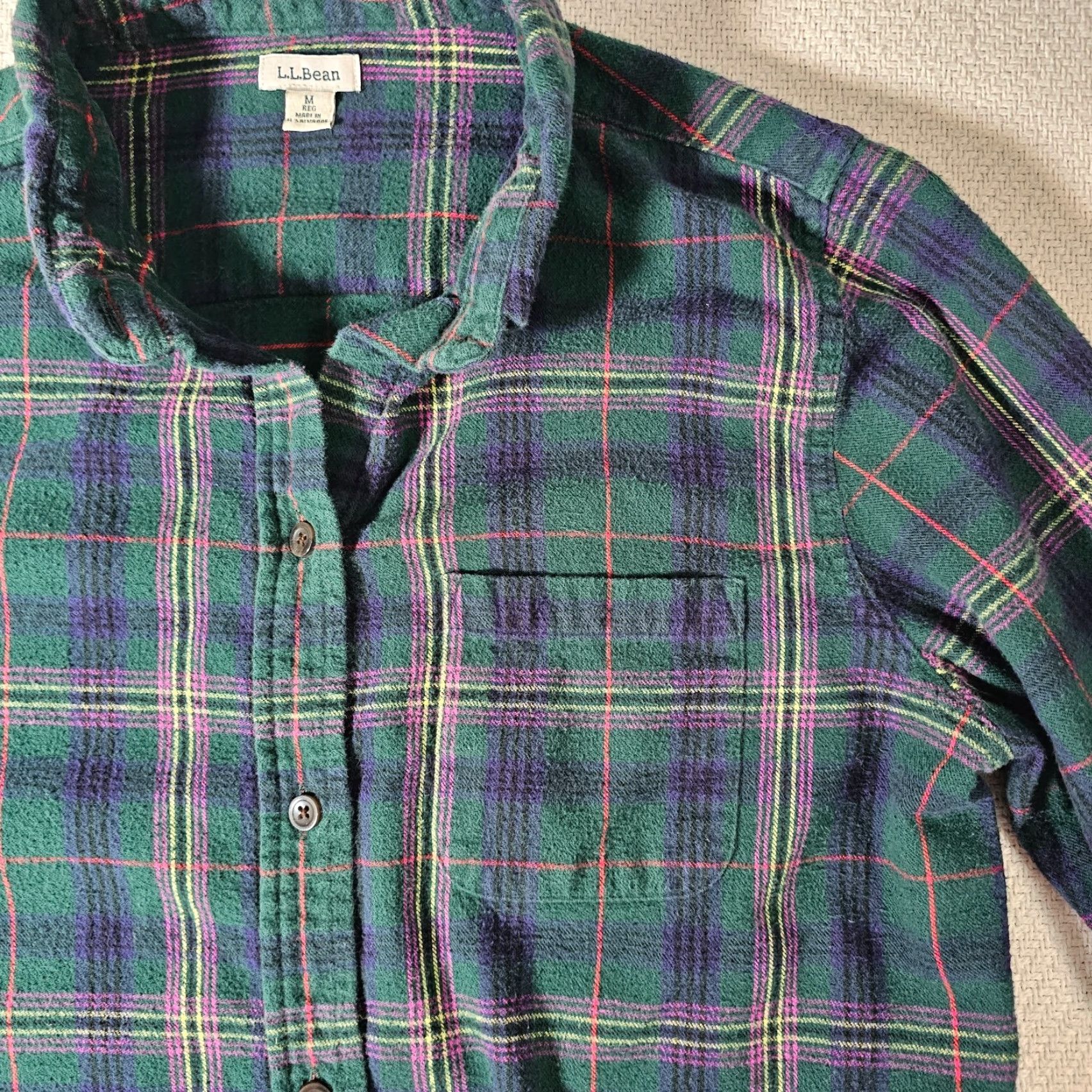 Vintage L.L. Bean Women's Flannel Shirt M Reg Green Plaid Button-Up Long Sleeve Classic Size M / US 6-8 / IT 42-44 - 3 Thumbnail