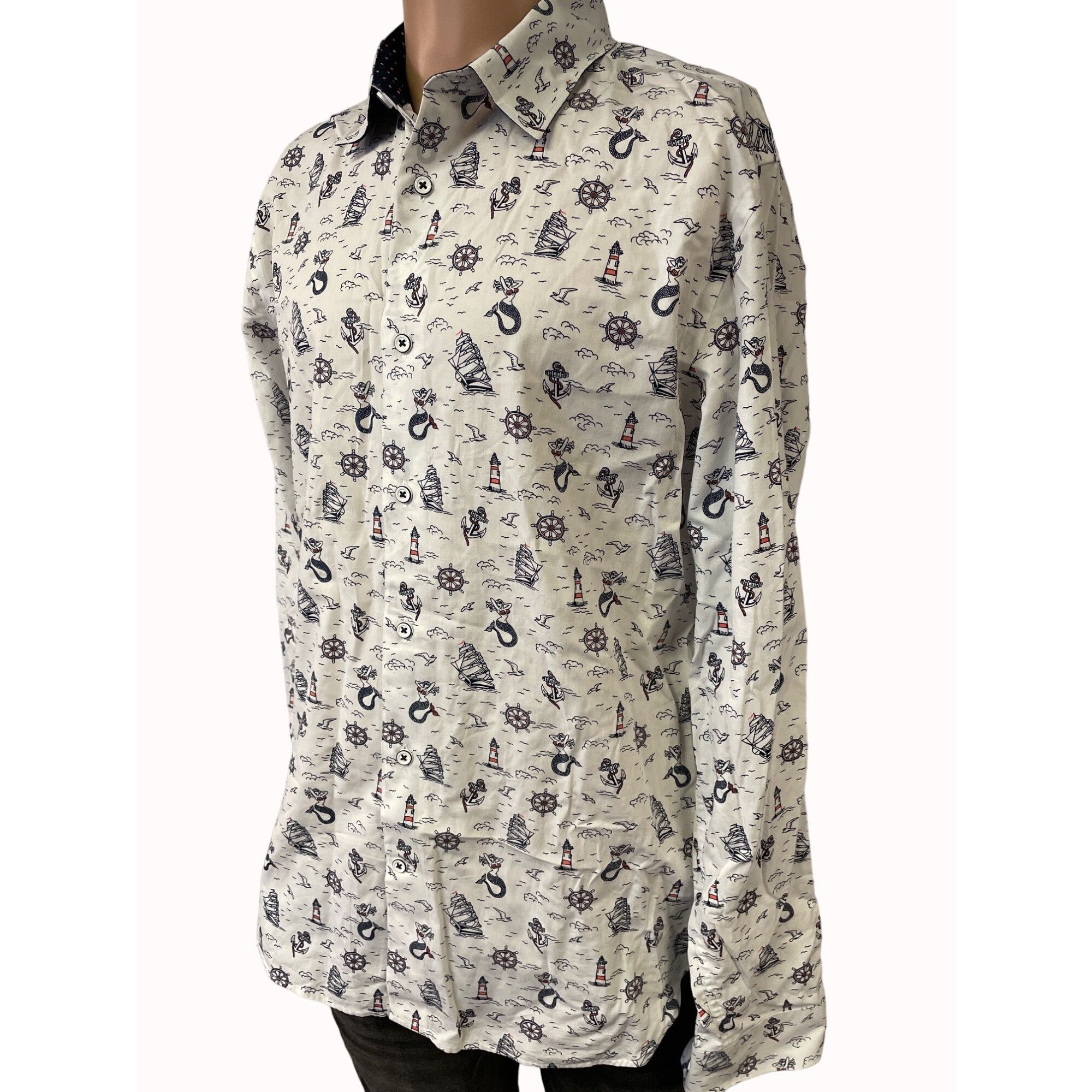Express Express Men's White Nautical Button up Shirt Long Sleeves Si Size US M / EU 48-50 / 2 - 2 Thumbnail