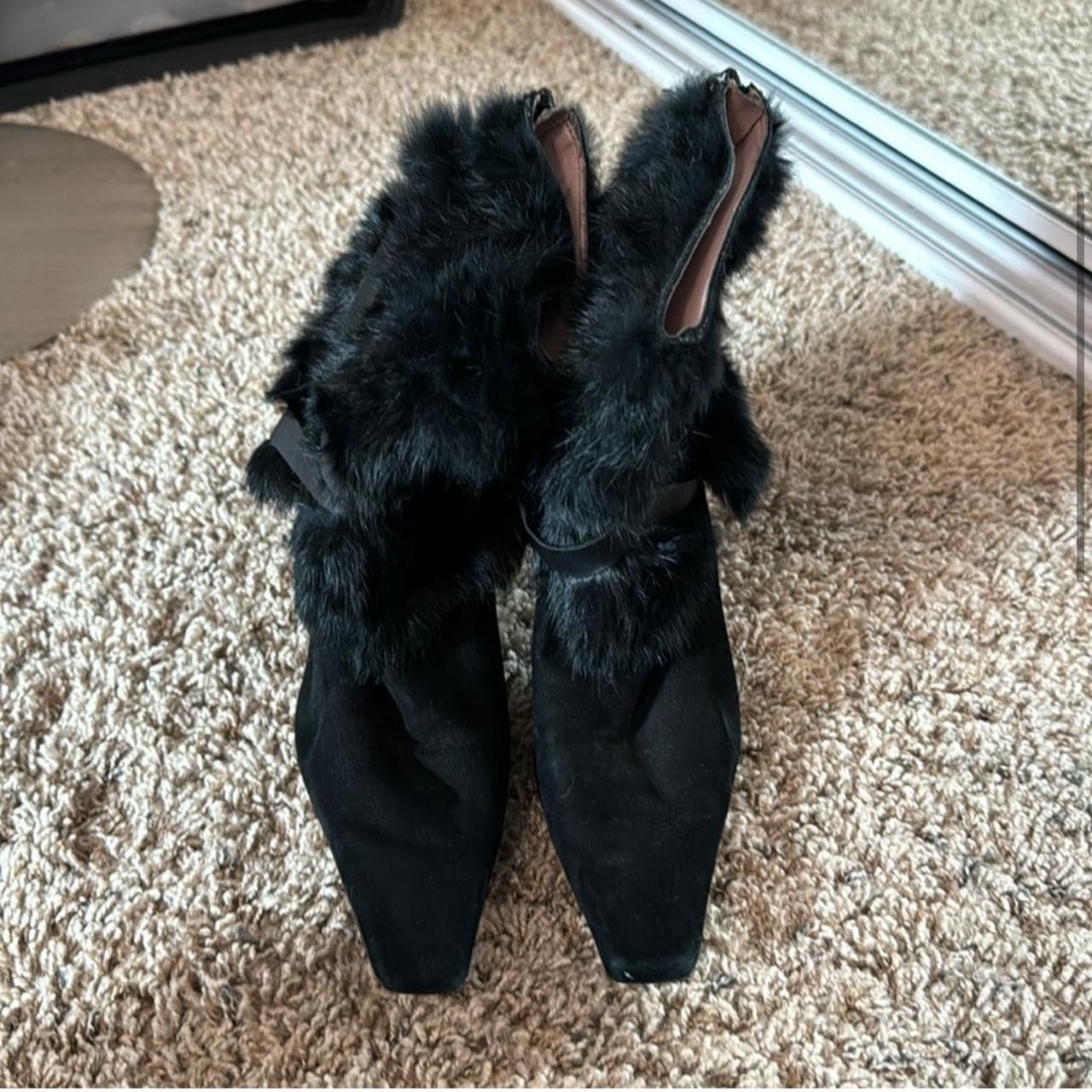 Nine West Vintage Black Fur-Trimmed Nine West Boots Size US 7.5 / IT 37.5 - 3 Thumbnail