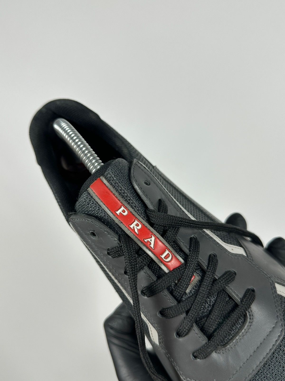 Prada Prada Grey Leather Red Tab Sneakers Size US 6.5 / EU 39-40 - 22 Thumbnail