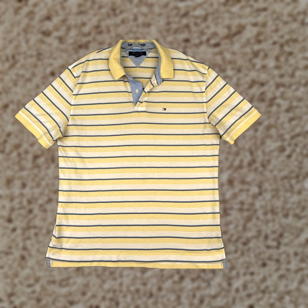 Tommy Hilfiger Tommy Hilfiger Polo Shirt Men 2XL Yellow Blue Stripe 100% Cotton Slim Fit Casual Polo Shirt Mens Size US XXL / EU 58 / 5 - 1 Thumbnail