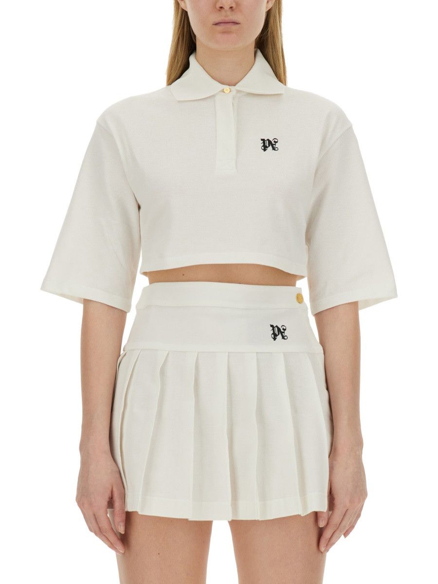 Palm Angels PALM ANGELS MONOGRAM CROPPED POLO SHIRT - WHITE Size XS / US 0-2 / IT 36-38 - 1 Thumbnail