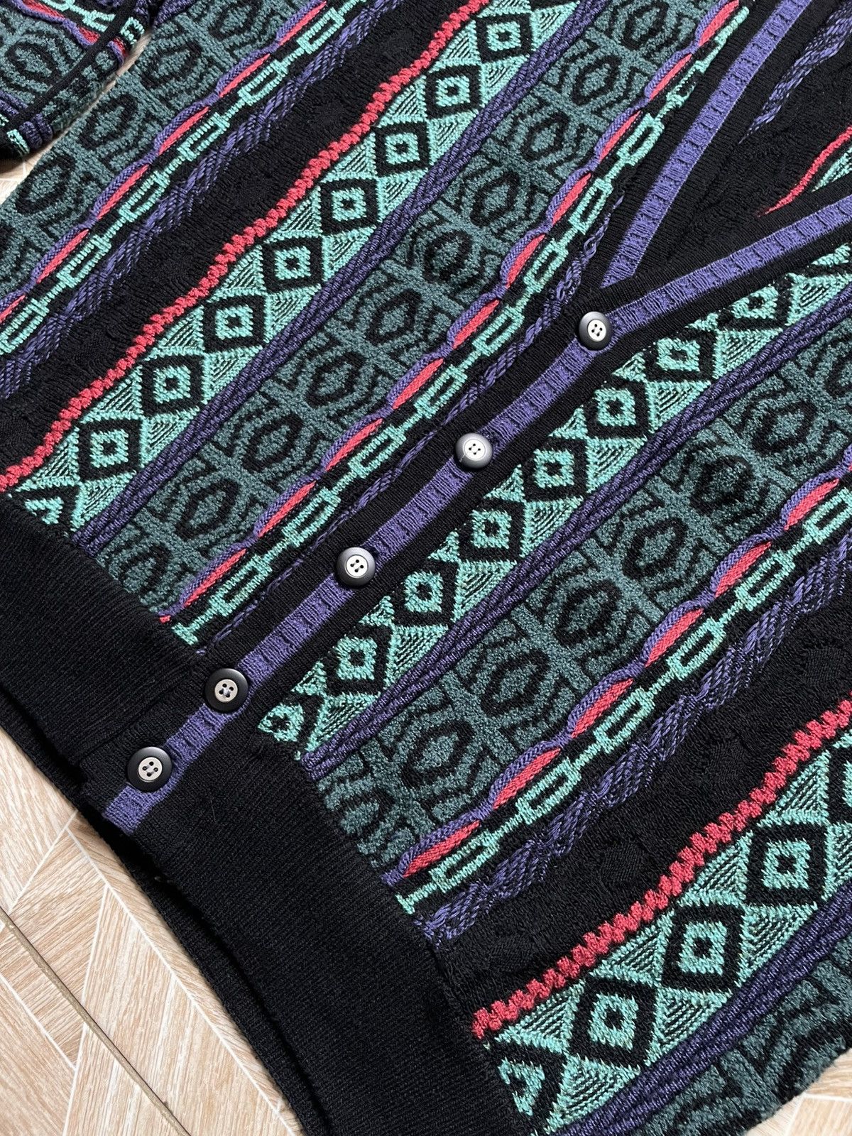 Carlo Colucci × Vintage Vintage Carlo Colucci Crazy Pattern Knitted Wool Cardigan Size US L / EU 52-54 / 3 - 4 Thumbnail