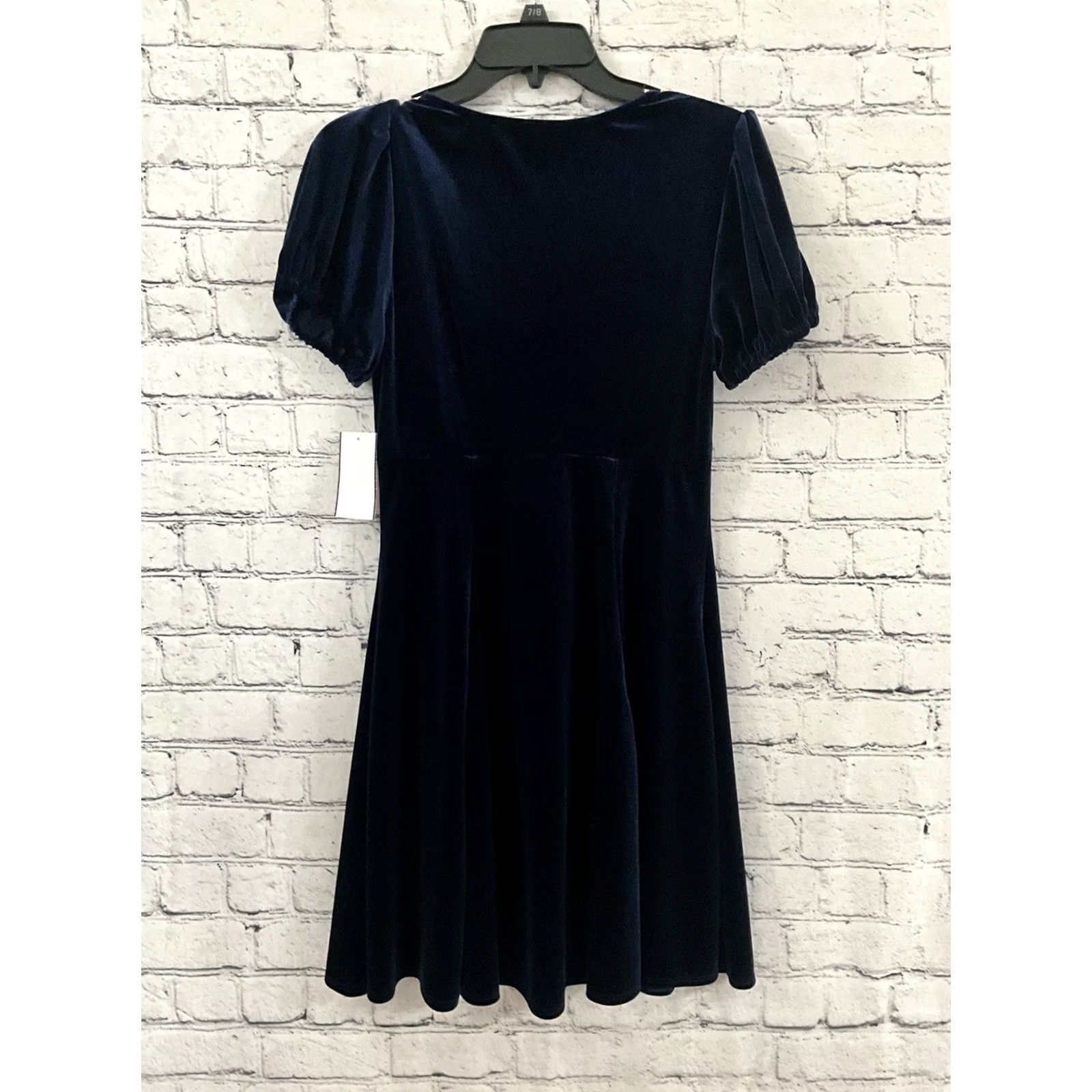 Vintage VINTAGE B. Darlin Dark Blue Dress 15/16 Knee Length Women Short Sleeve V-Neck Fit & Flare Girls? Size XL / US 12-14 / IT 48-50 - 2 Thumbnail