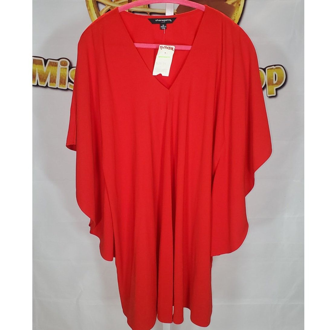 Other Sharagano Red V-Neck Flowing Batwing Sleeve Dress Size 10 Size L / US 10 / IT 46 - 8 Thumbnail
