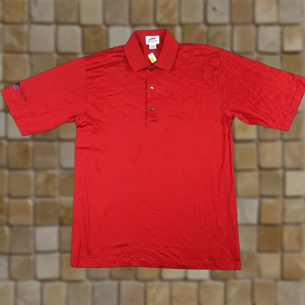 Vintage VINTAGE Slazenger Polo Shirt Men's M Red Oversized Button Dress Shirt Shirt Polo Size M Red 90s Preppy Golf Club Casual Workwear Summer Spring Mens Size 40R - 1 Thumbnail