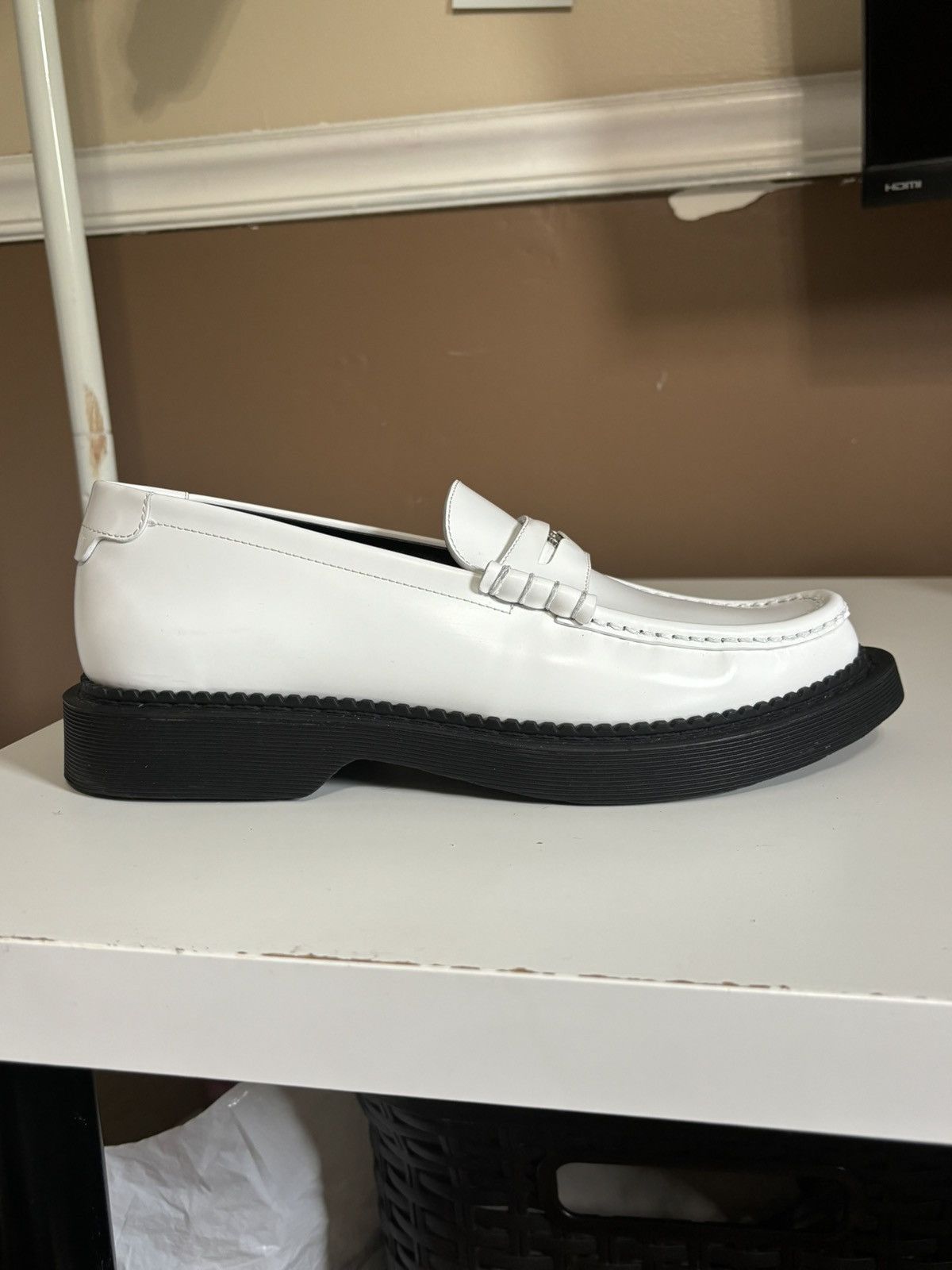 image of Saint Laurent Paris Saint Laurent Teddy White Leather Penny Loafer, Men's (Size 8)