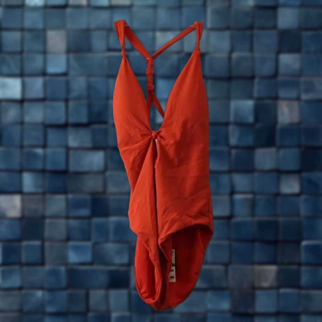 Bar III VINTAGE Bar III One Piece Women L Orange Front Twist Back Cutout Swimsuit Size ONE SIZE - 1 Thumbnail