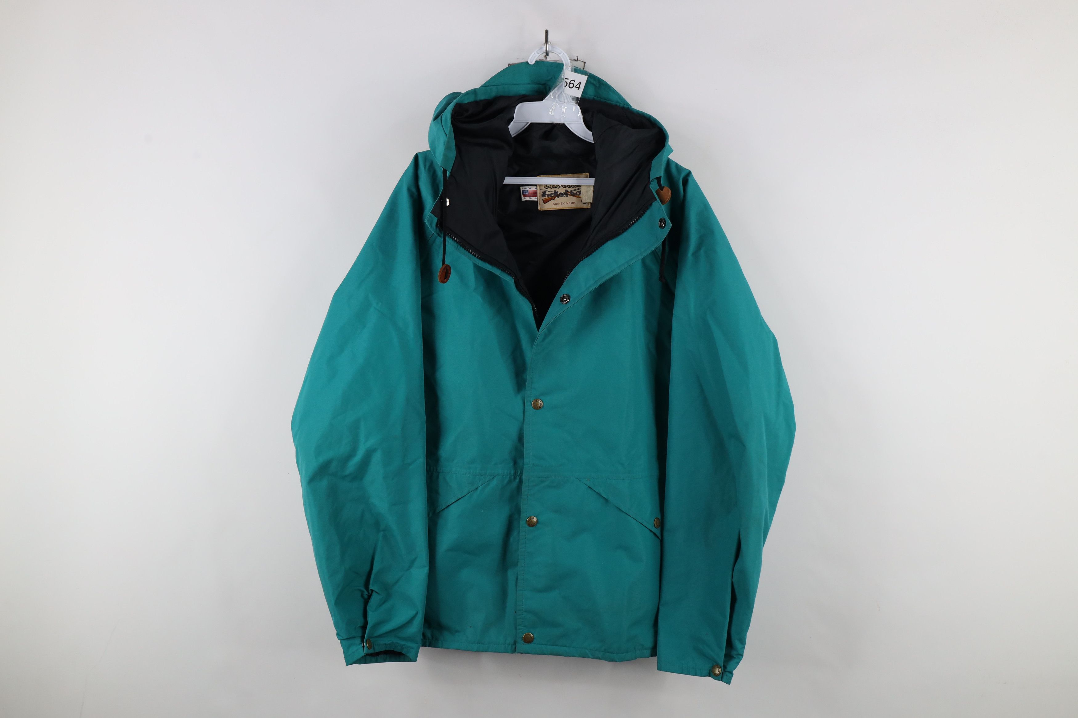 Cabelas × Vintage Vintage 80s 90s Cabelas Hooded Rain Jacket Teal USA Size US M / EU 48-50 / 2 - 1 Thumbnail