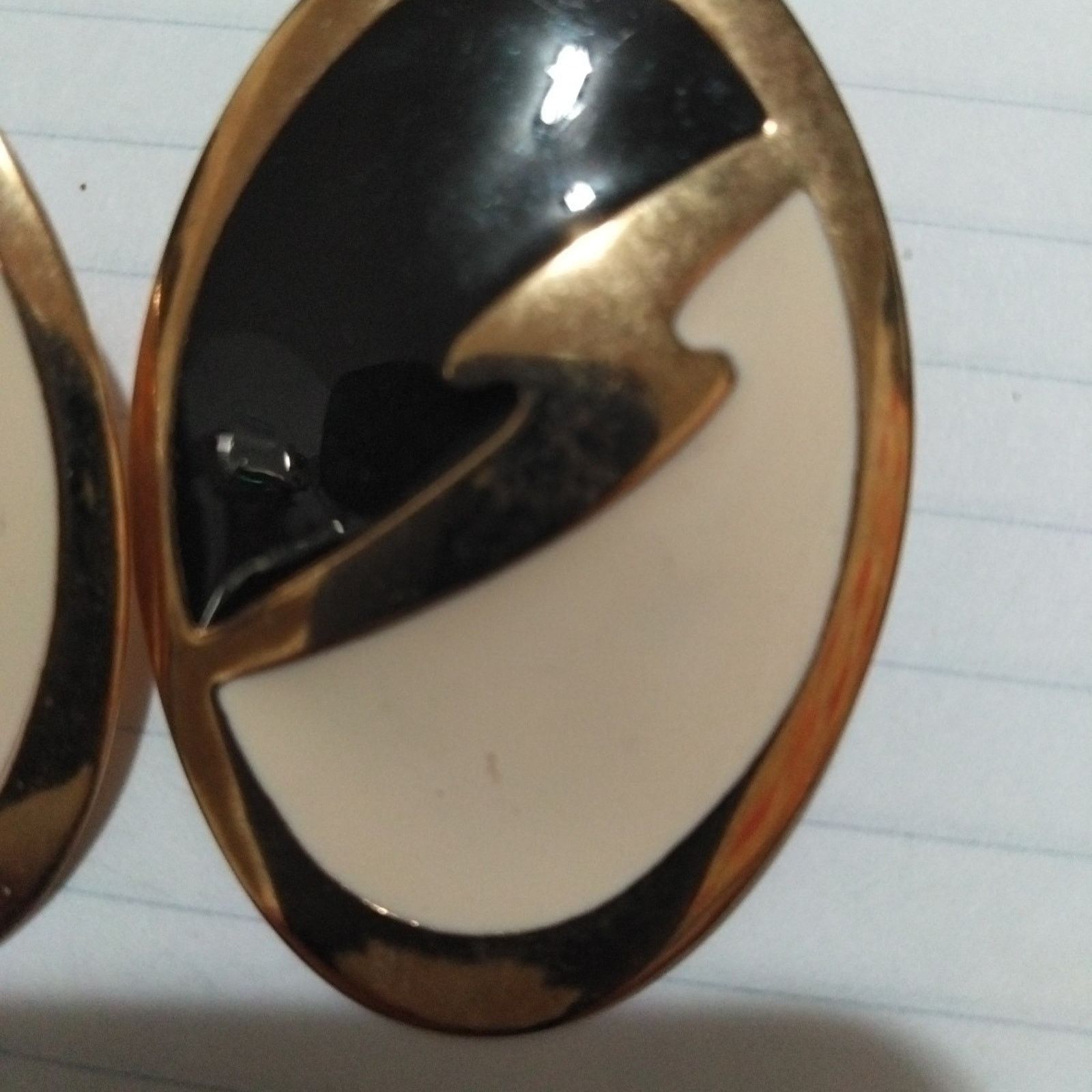 Other Oval Earrings With Black Cream And Gold Tone Color ,2 Inch Size ONE SIZE - 2 Thumbnail