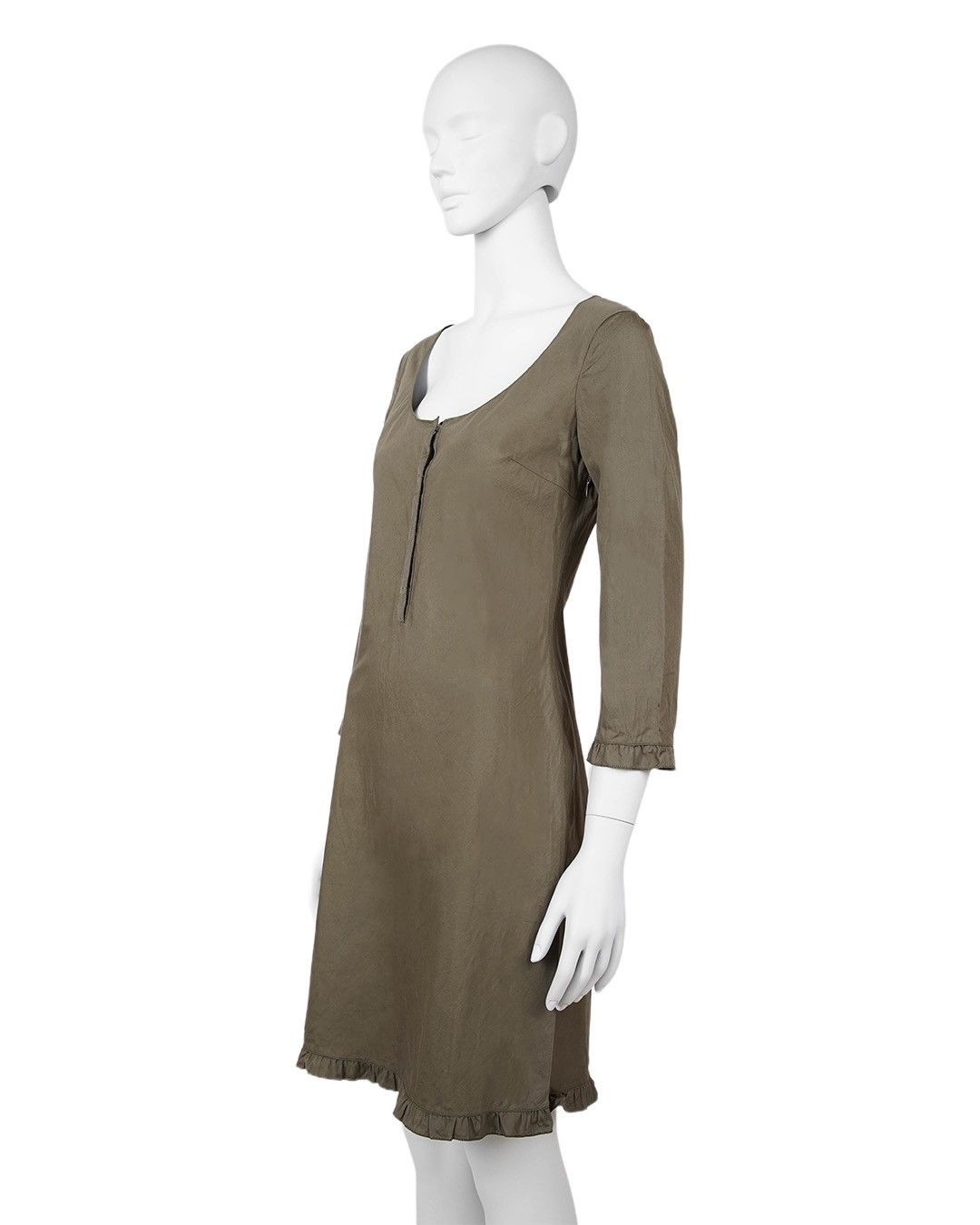 Miu Miu Miu Miu S/S1999 Ruffle Edge Dress in Olive Green Size S / US 4 / IT 40 - 3 Thumbnail