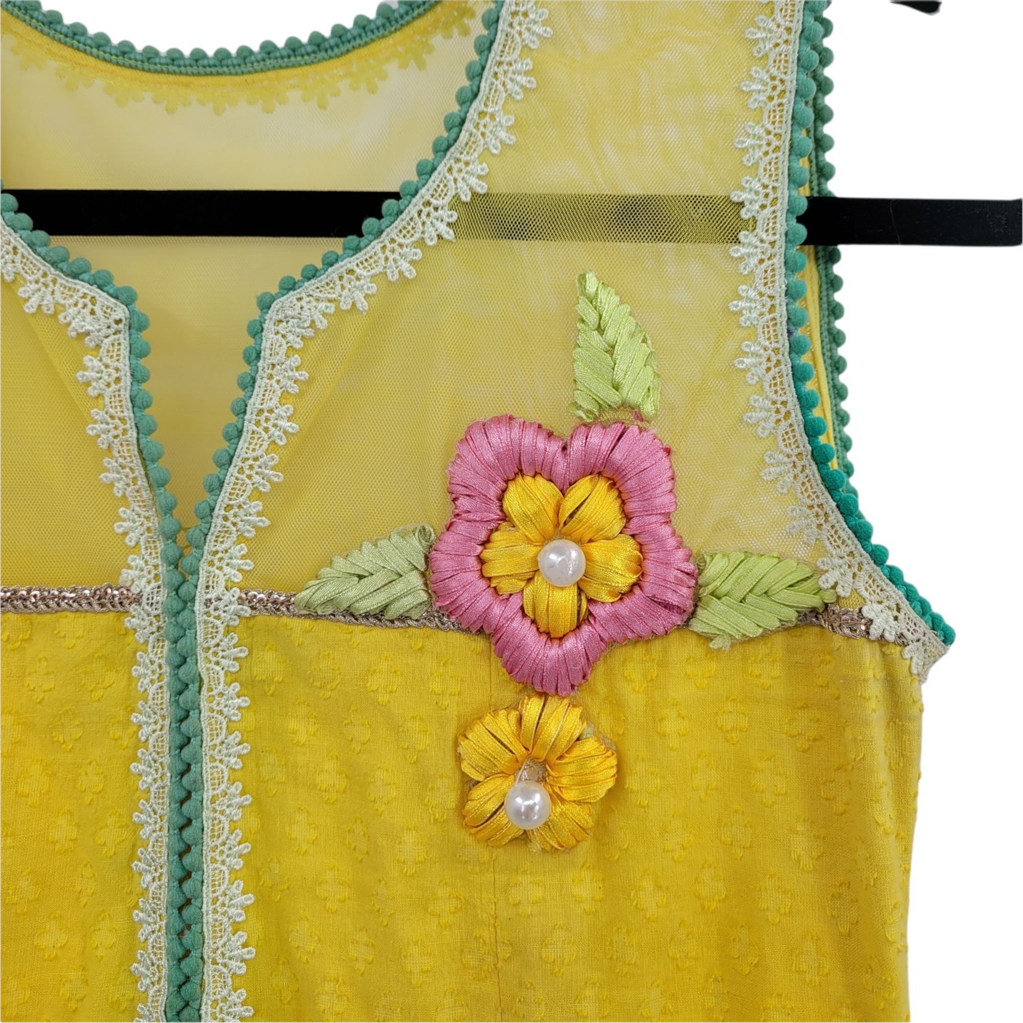 Handmade Handmade 70s Mini Swing Dress Sz S Yellow Swiss Dot Pom Pom Size S / US 4 / IT 40 - 3 Thumbnail