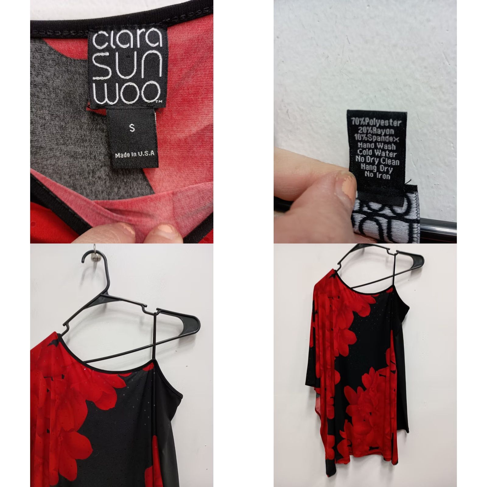 Vintage Clara Sun Woo Tunic Top Small Black Red Floral Sequine Artsy Asymmetrical Womens Size S / US 4 / IT 40 - 8 Thumbnail