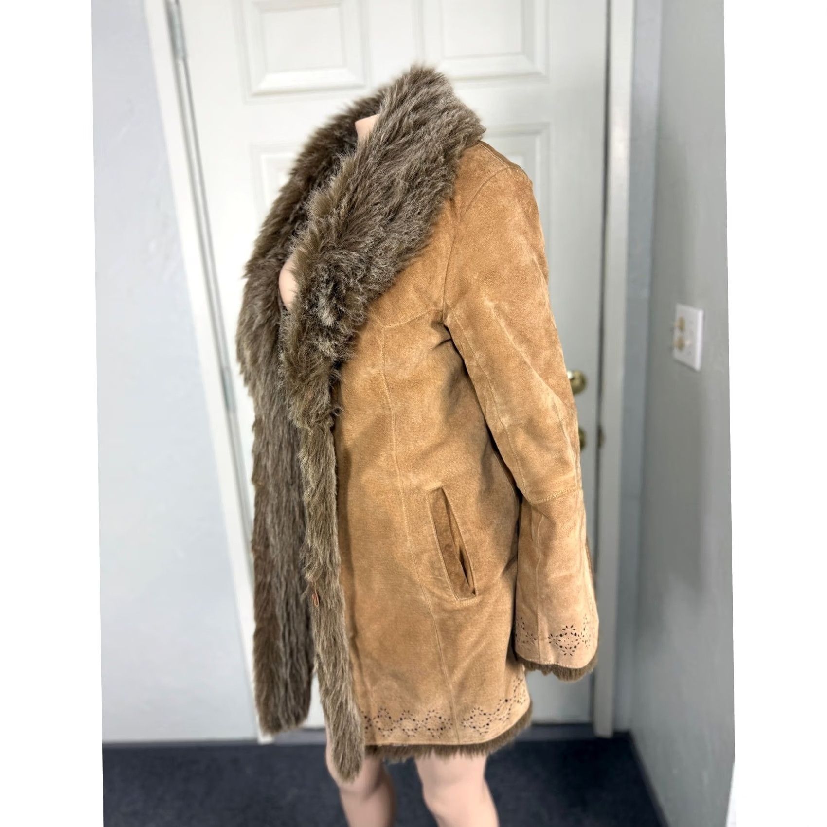Vintage VINTAGE DB Studio Penny Lane Jacket M Brown Genuine Leather Faux Fur Eyelet Y2K Coat Hippie Women Size M / US 6-8 / IT 42-44 - 4 Thumbnail