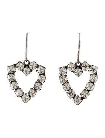 image of Saint Laurent Paris Saint Laurent Rhinestone Open Heart Earring In Metal in Silver, Women's