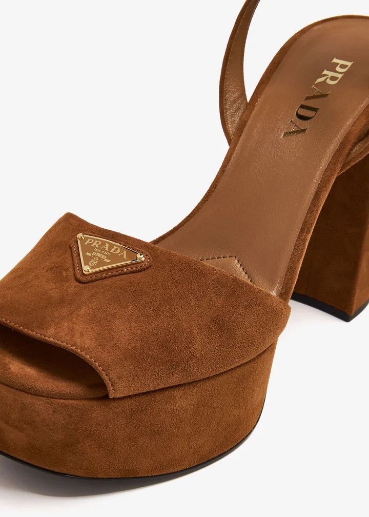 Prada Prada 115 Cognac Suede Platform Sandal Block Heel Pump 38.5 Size US 8.5 / IT 38.5 - 9 Thumbnail