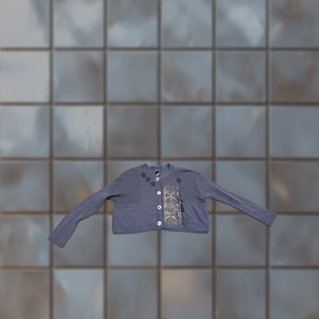 Vintage VINTAGE Blue Fish Cardigan Shirt Womens One Size Purple Tulip Round Neck Long Sleeve Button Up Cotton Rayon Pattern Flower Size ONE SIZE - 1 Thumbnail
