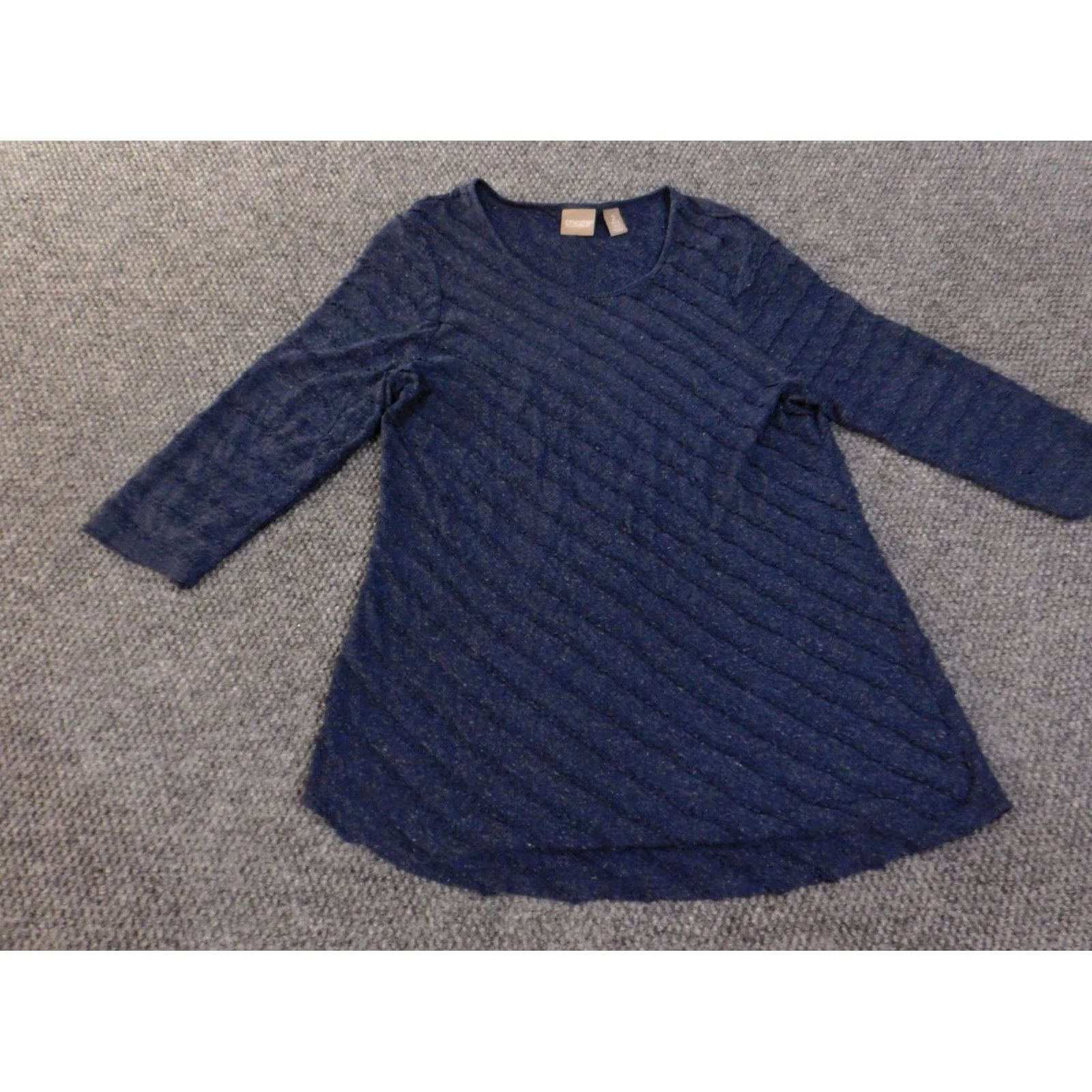 Vintage Chico's Sweater Pullover Knit V-Neck Striped Blue Linen Rayon Size 2 Women's Regular Long Sleeve Stretch Winter Modern Size XS / US 0-2 / IT 36-38 - 3 Thumbnail