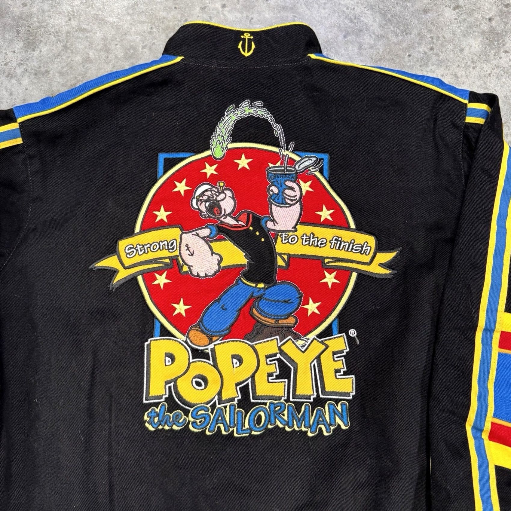JH Design VINTAGE Popeye Jacket JH Design NASCAR Racing Bomber Shirt Mens Small Black Corduroy Embroidered Graphic Vintage 90s Style Designer Racing Theme Men Size US S / EU 44-46 / 1 - 5 Thumbnail
