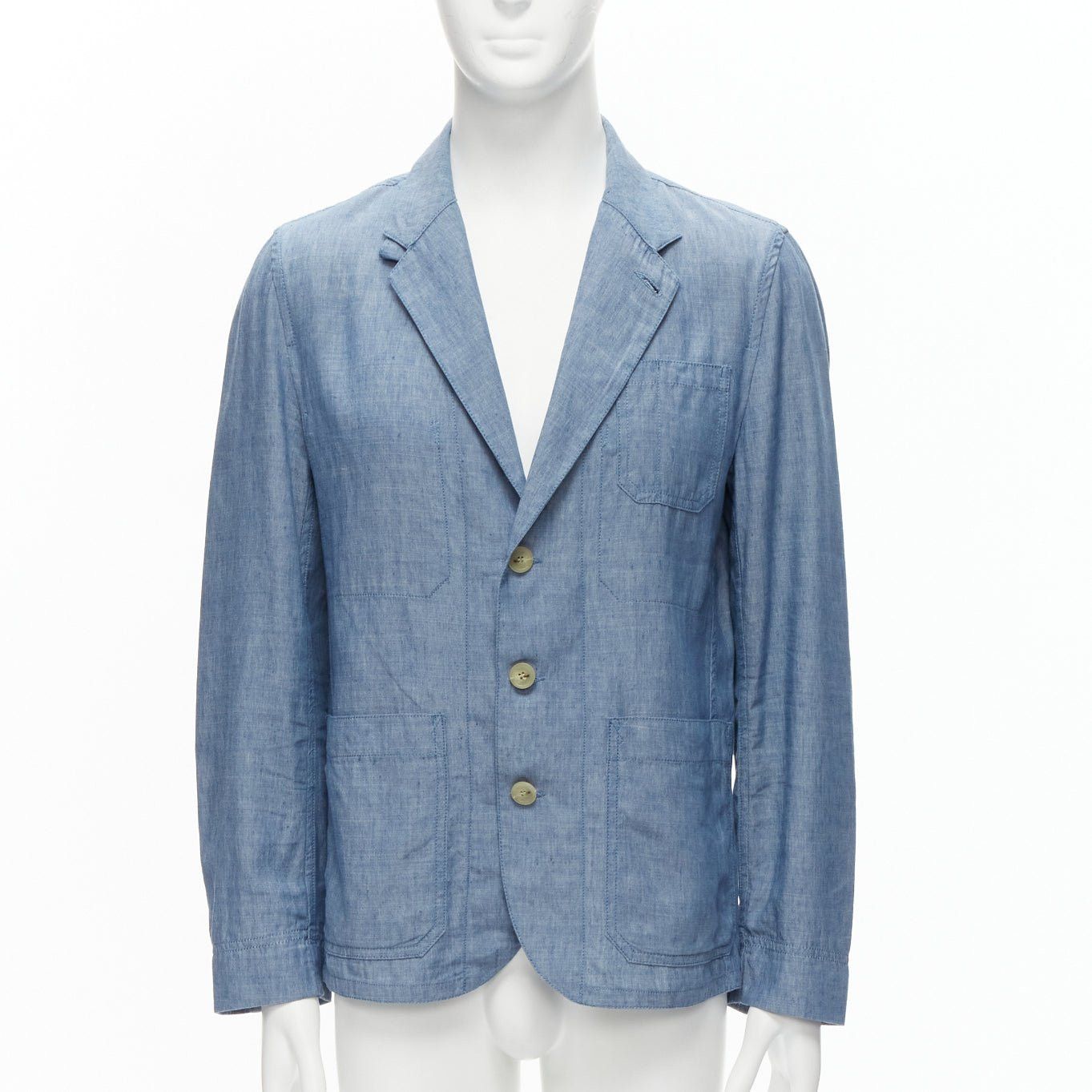 Maison Kitsune MAISON KITSUNE blue textured classic 3 pockets lightweight blazer jacket L Size US L / EU 52-54 / 3 - 1 Thumbnail