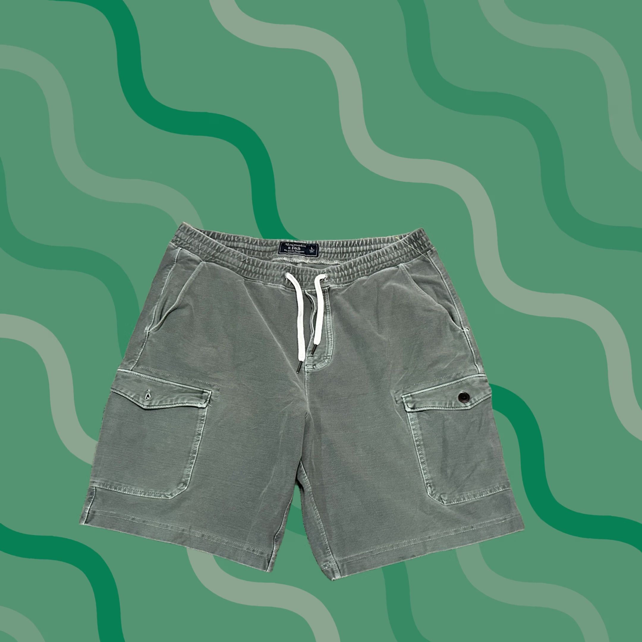 Abercrombie & Fitch Abercrombie & Fitch Shorts Mens Large Cargo Utility Pockets Drawstring Green Size US 33 - 1 Thumbnail