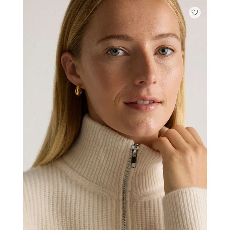 Quince Mongolian Cashmere Fisherman Quarter Zip Sweater Ivory Large Size L / US 10 / IT 46 - 3 Thumbnail