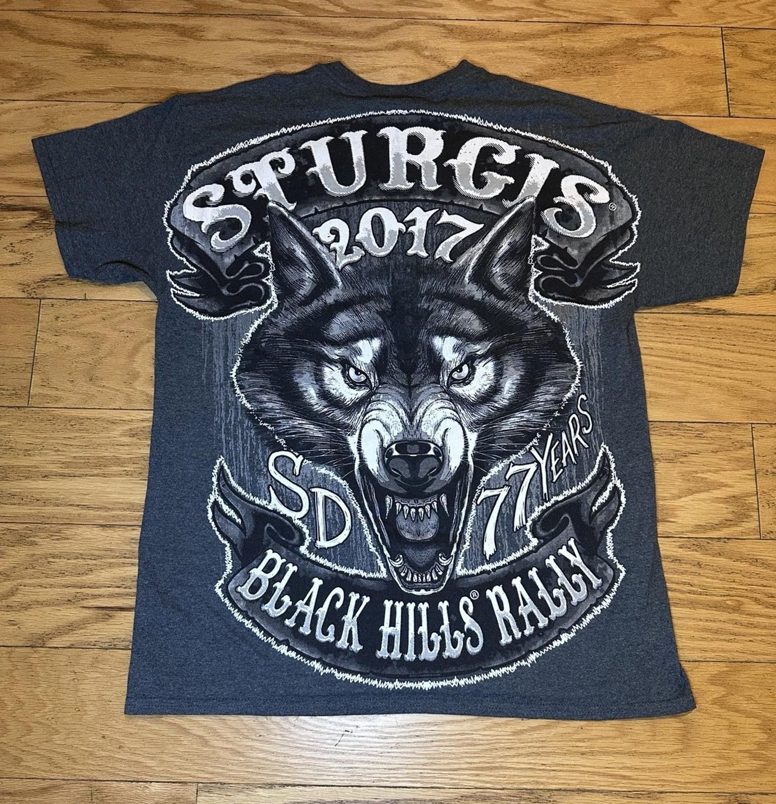 Designer Sturgis 2017 Lone Wolf Men's L Tshirt Dark Gray Biker Size US L / EU 52-54 / 3 - 1 Thumbnail