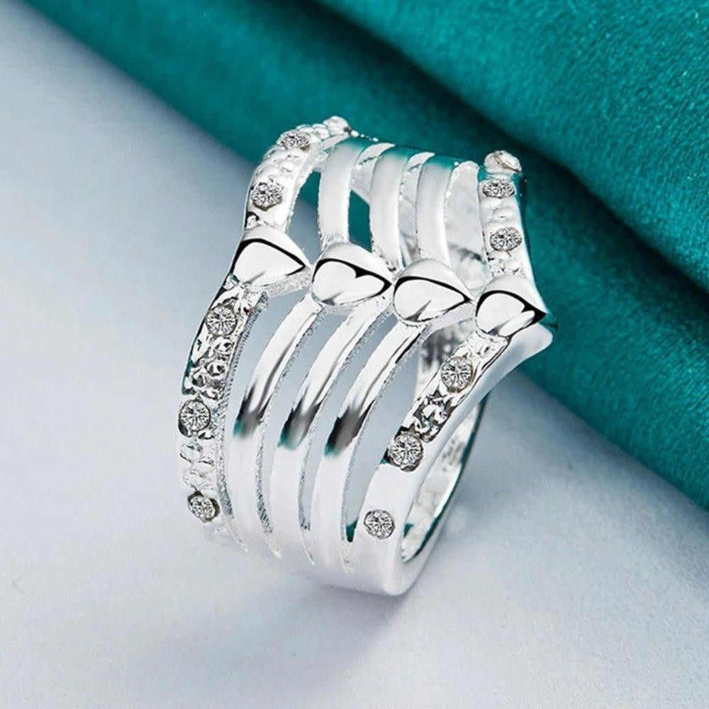 Designer 925 Sterling Silver Elegant Hollow Zircon Ring - Size 8 Size ONE SIZE - 2 Thumbnail