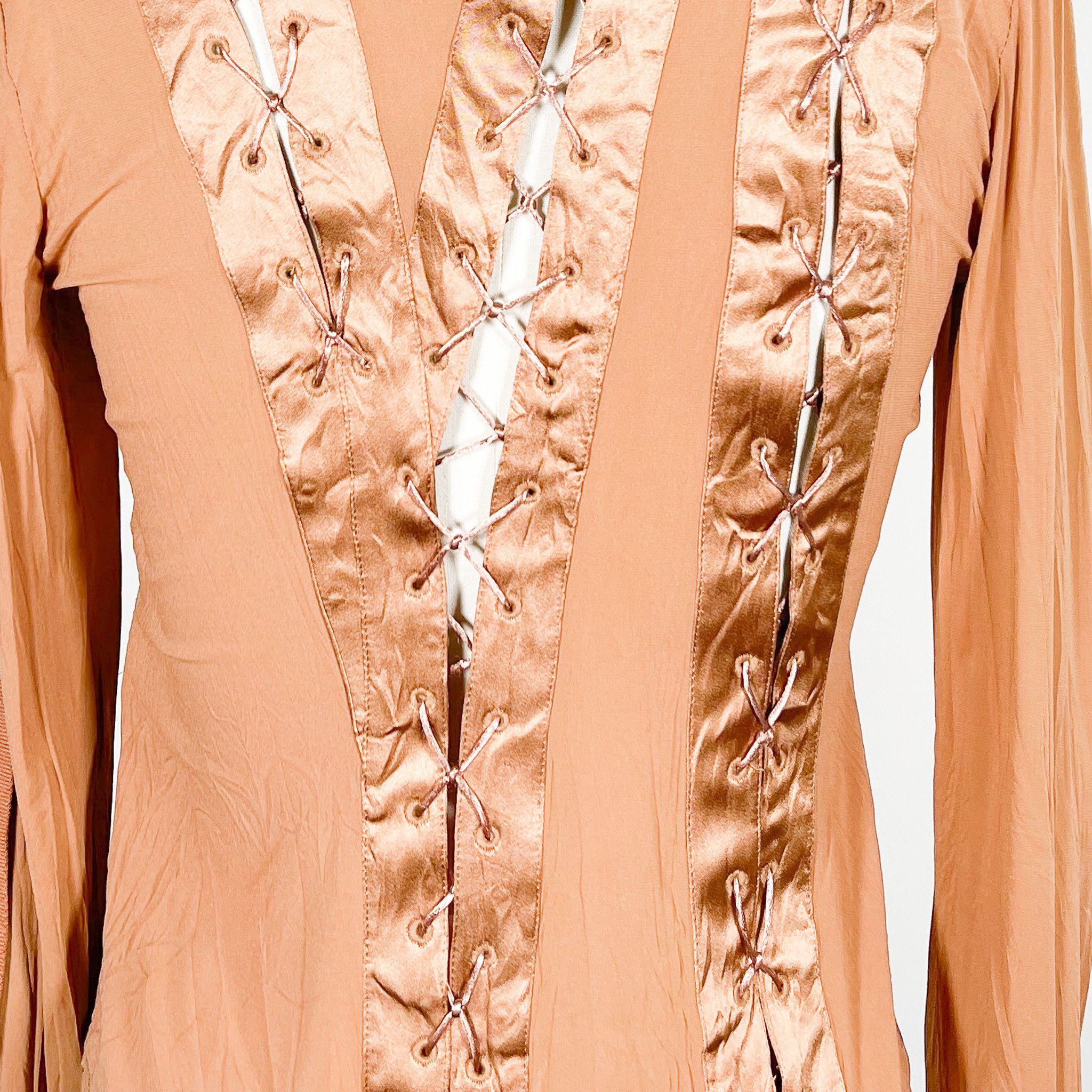Other f/w 2003 Y Kei Rust Silk Lace Up Runway Blouse Size S / US 4 / IT 40 - 15 Thumbnail