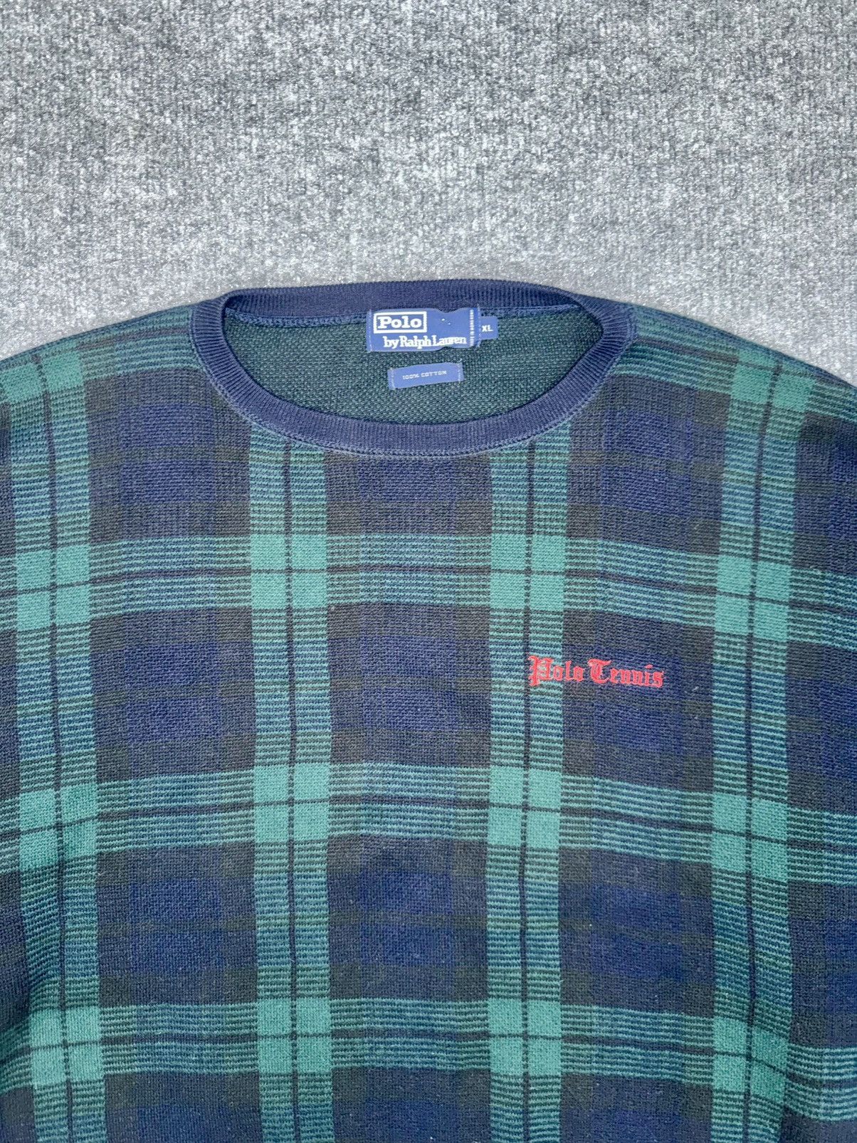 Polo Ralph Lauren Vintage Polo by RL Plaid “Polo Tennis” Cotton Knit Sweater Size US XL / EU 56 / 4 - 2 Thumbnail