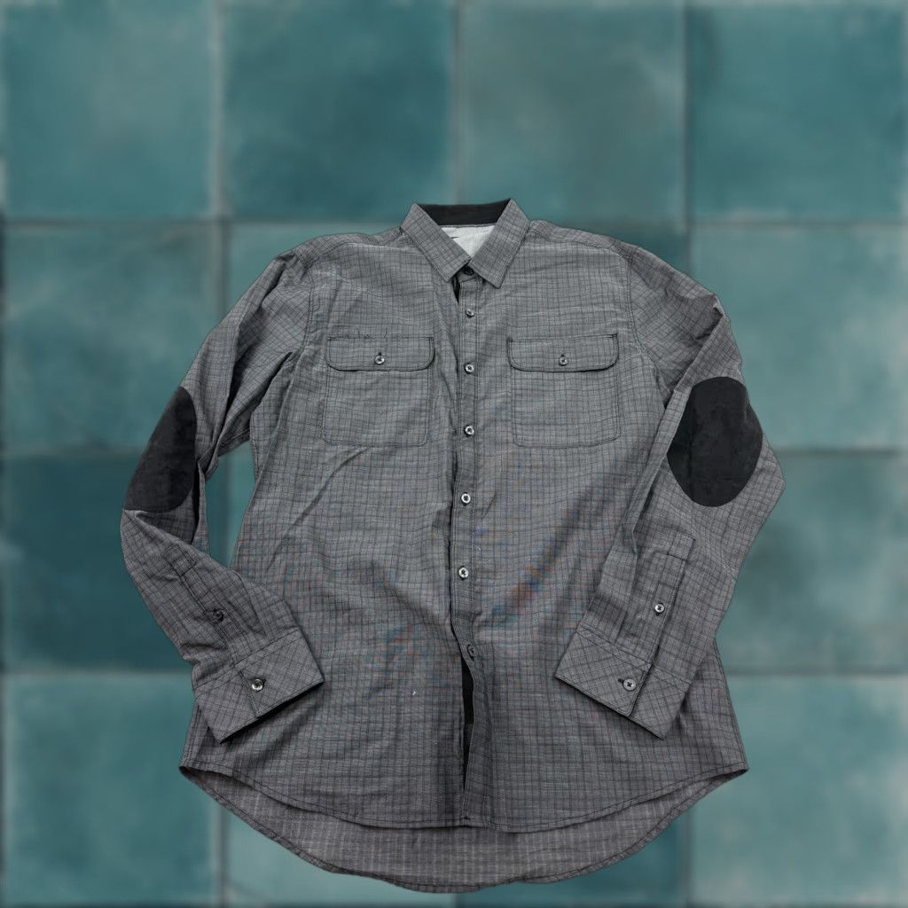Vintage 7 Diamonds Shirt Mens Large Gray Check Long Sleeve Button Front Elbow Patch Size US L / EU 52-54 / 3 - 1 Thumbnail