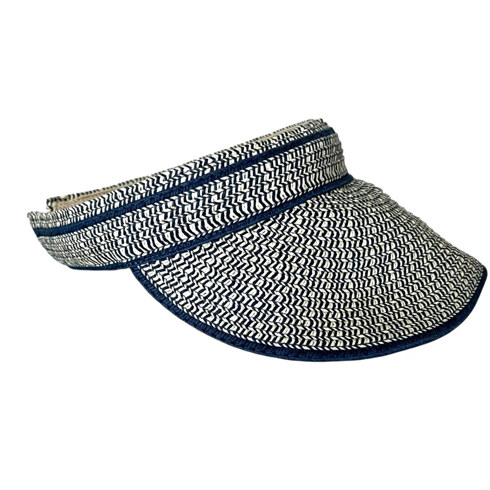 Vintage Renato Balestra Visor Hat Women’s Straw Made in Italy Blue Beige One Size Women Sun Visor Hat Size ONE SIZE - 5 Thumbnail