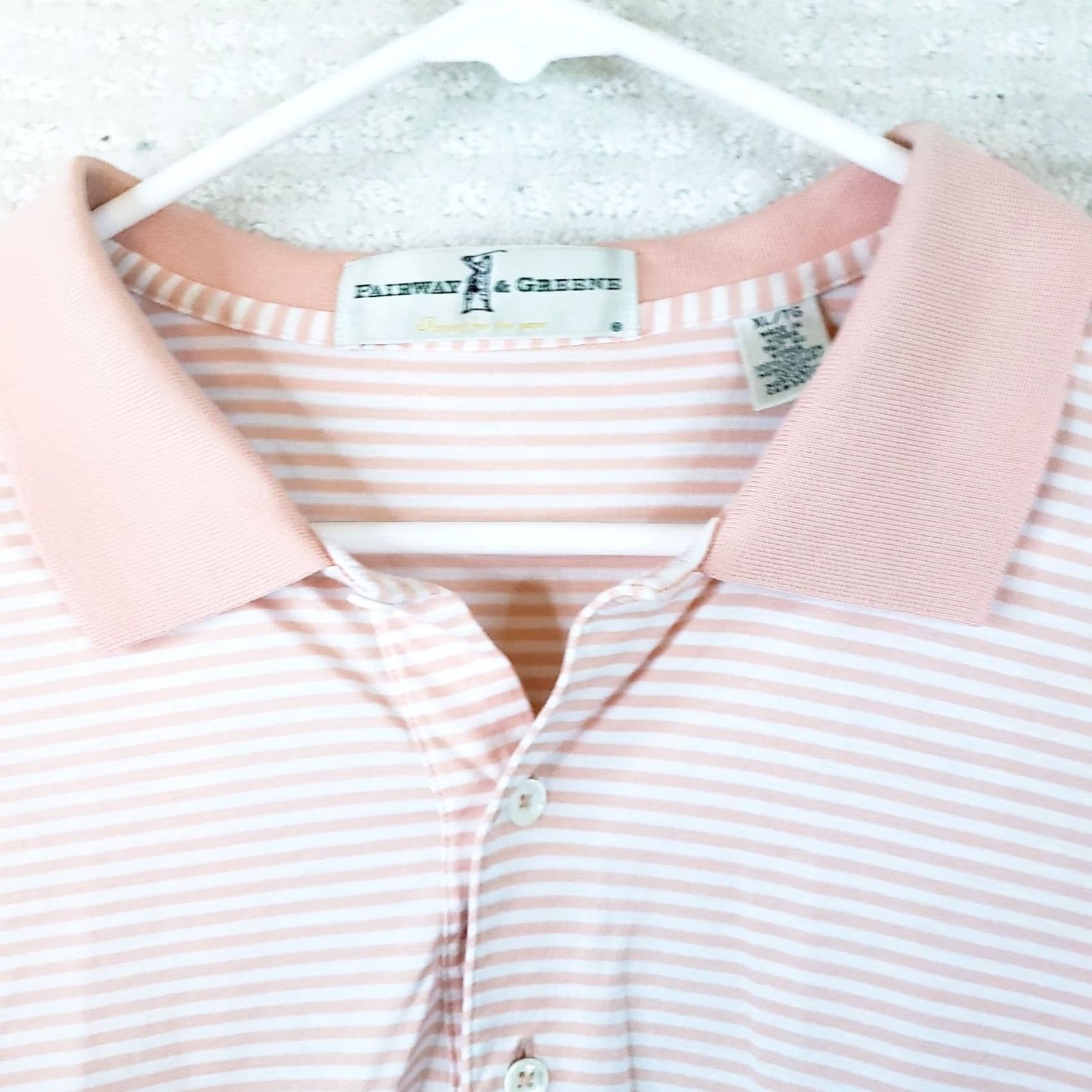 Vintage Fairway & Greene XL Shortsleeve Polo Peach Pink Striped Fripp Island Chest Logo Polo Shirt Mens XL Pink Striped Fripp Island Logo Size US XL / EU 56 / 4 - 4 Thumbnail