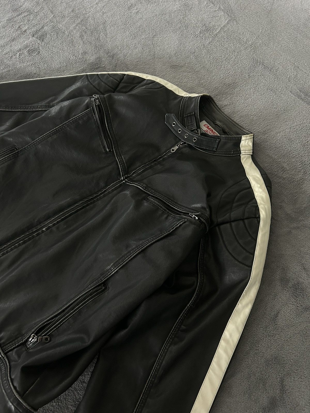 image of Leather Jacket x Racing F1 Eminent Vintage Leather Racing Motorcycle Jacket in Black (Size XL)