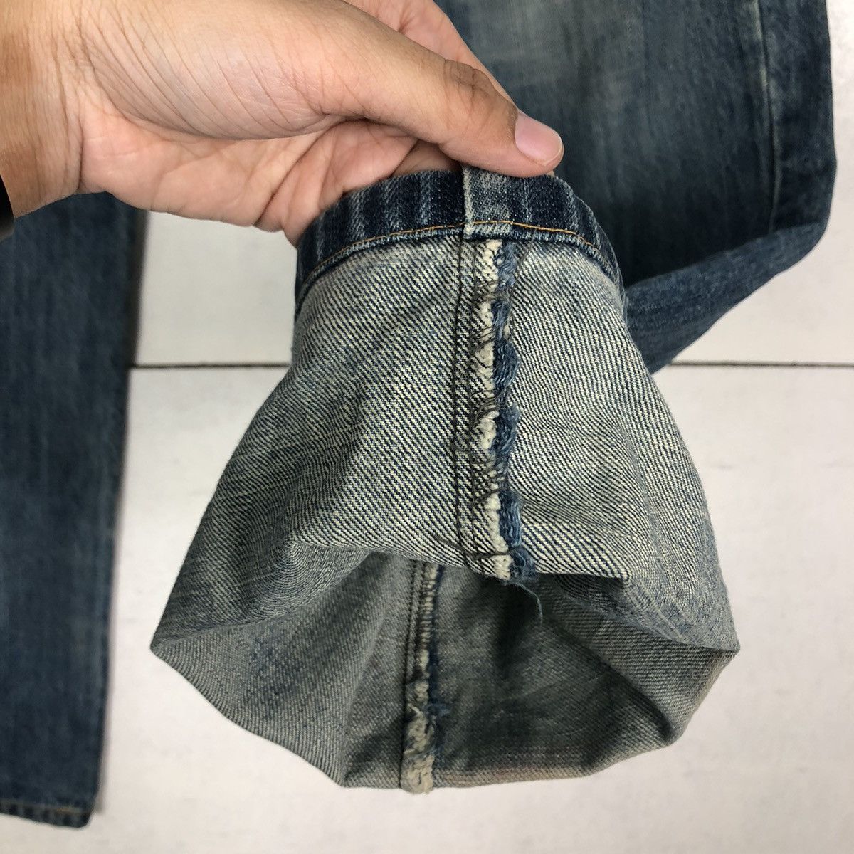 Japanese Brand 🔥Addnine Genuine Garment Denim Jeans Cross Big Logo Pocket Size US 35 - 15 Thumbnail