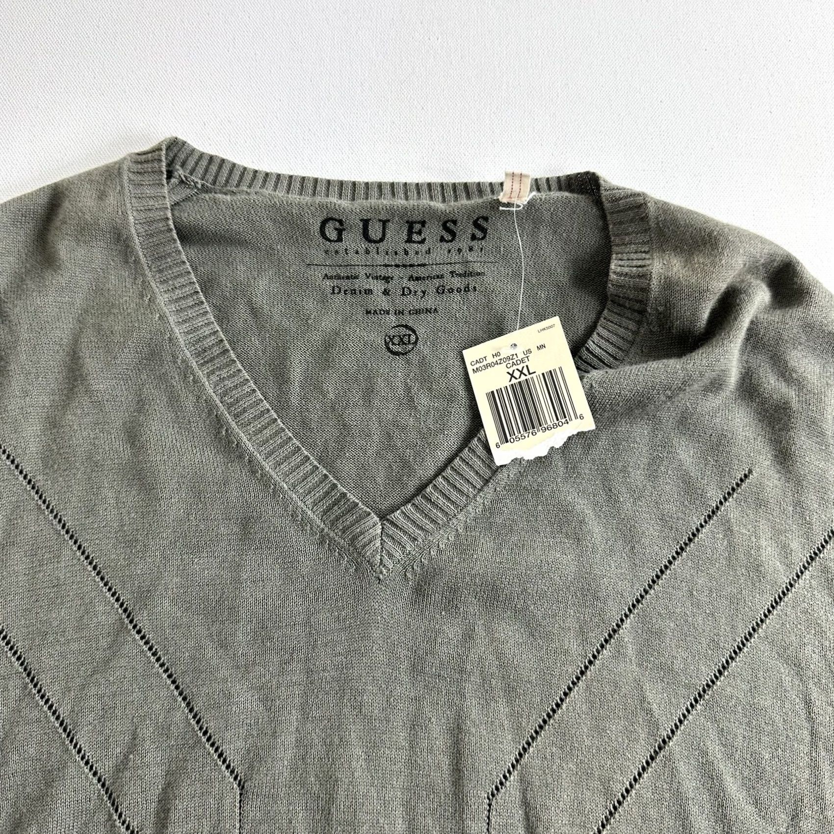 Guess Guess Men 2XL Pullover Sweater V-neck Green Cotton Longsleeve Casual Shirt Size US XXL / EU 58 / 5 - 4 Thumbnail