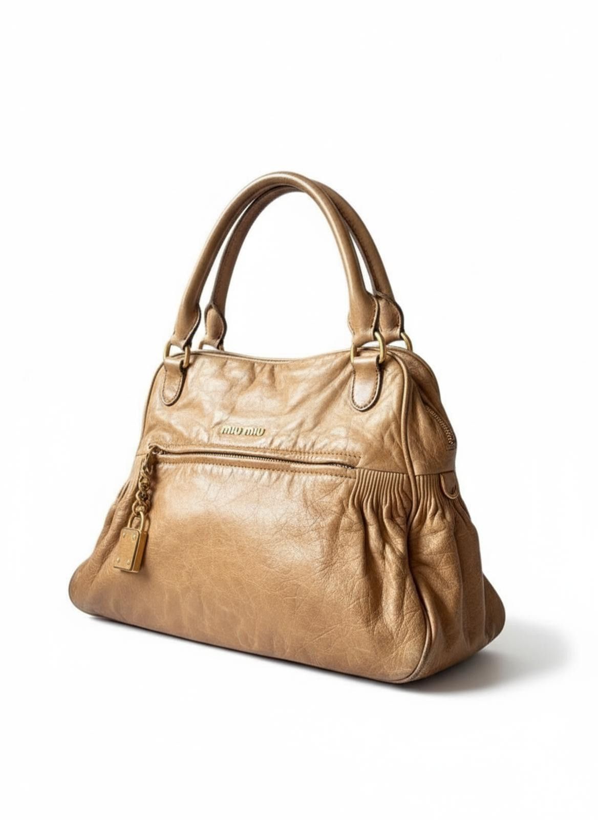 Miu Miu Miu Miu - Beige Leather Handbag Gold Hardware Size ONE SIZE - 1 Thumbnail