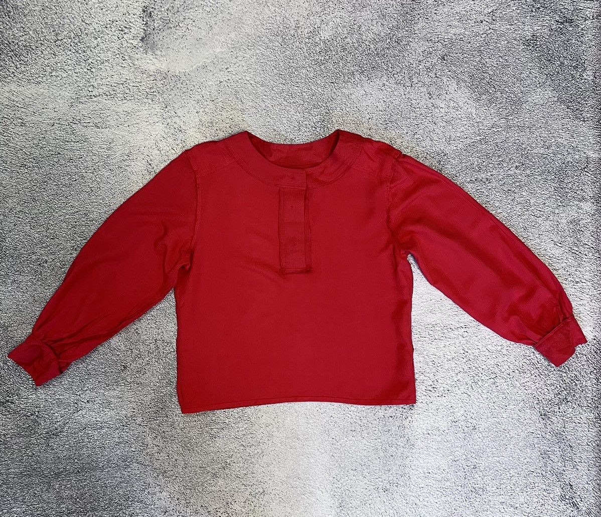 Yves Saint Laurent YSL Variation Red Silk Linen Blouse Gold Buttons Vintage F38 Size S / US 4 / IT 40 - 14 Thumbnail