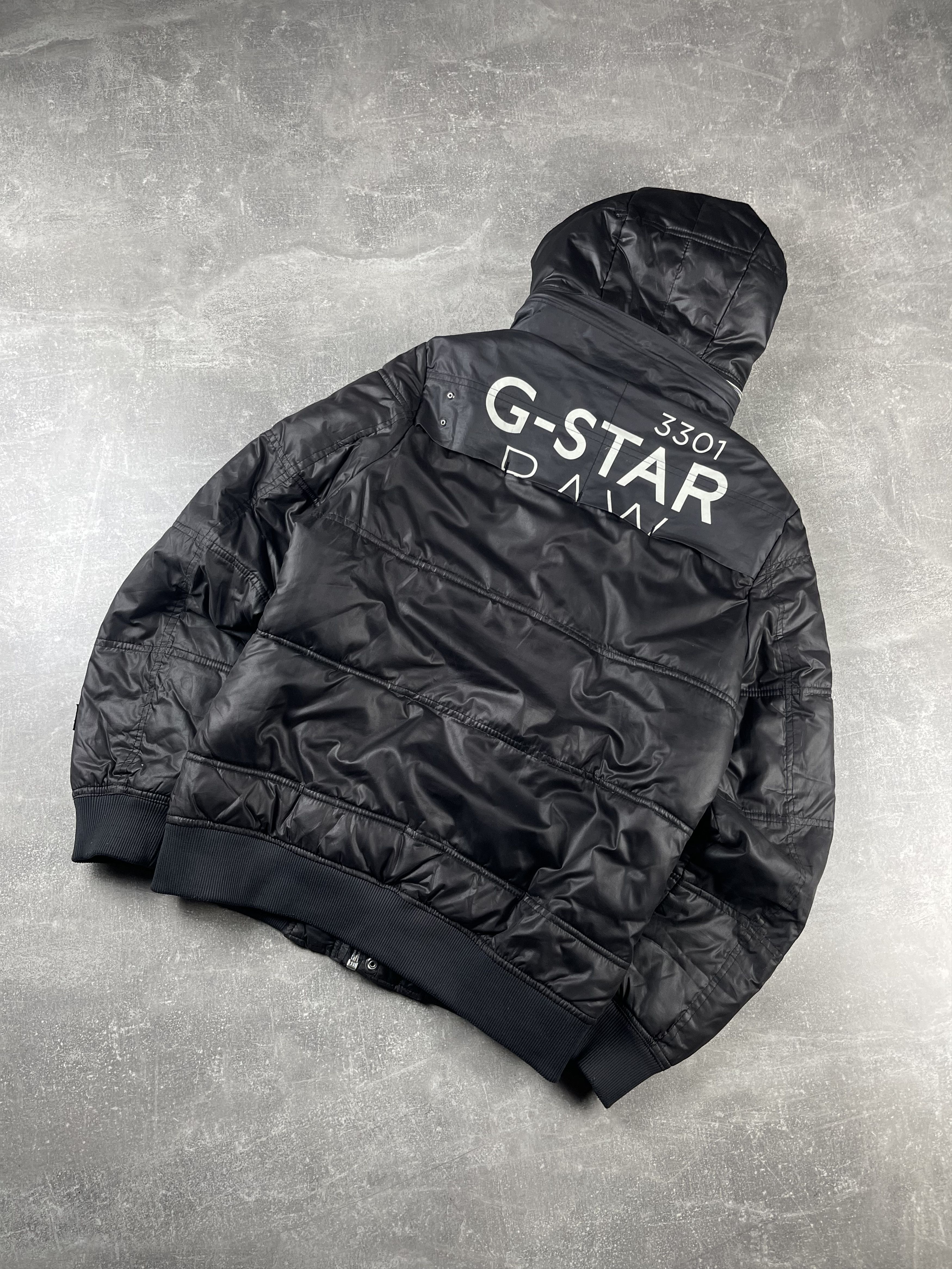G Star black nylon quilted utility puffer jacket