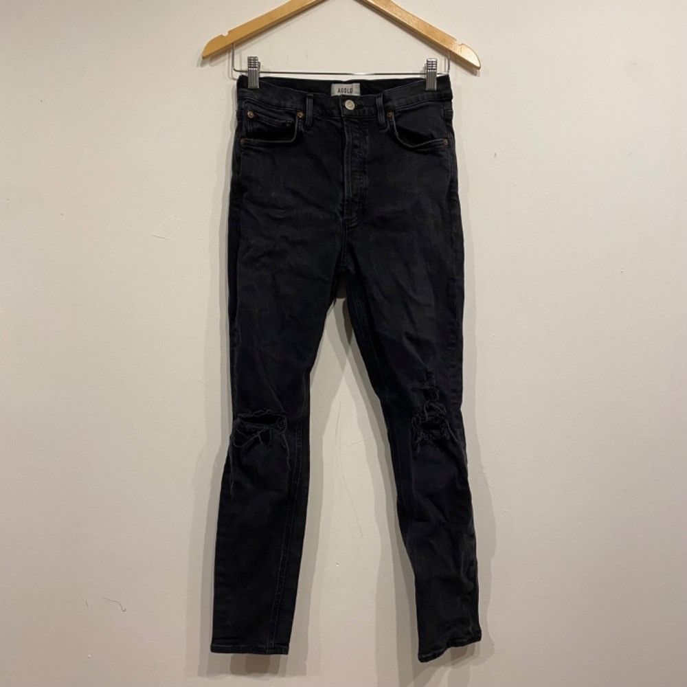 Agolde AGOLDE Nico Slim Leg Distressed Jeans in Black Size 27" / US 4 / IT 40 - 2 Thumbnail
