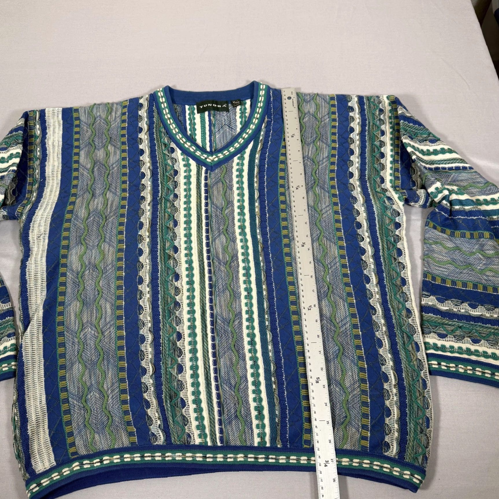 Vintage VINTAGE Tundra Sweater Mens XL Blue Green 3D Knit V-Neck Cotton Canada Hip Hop Pullover Size US XL / EU 56 / 4 - 6 Thumbnail