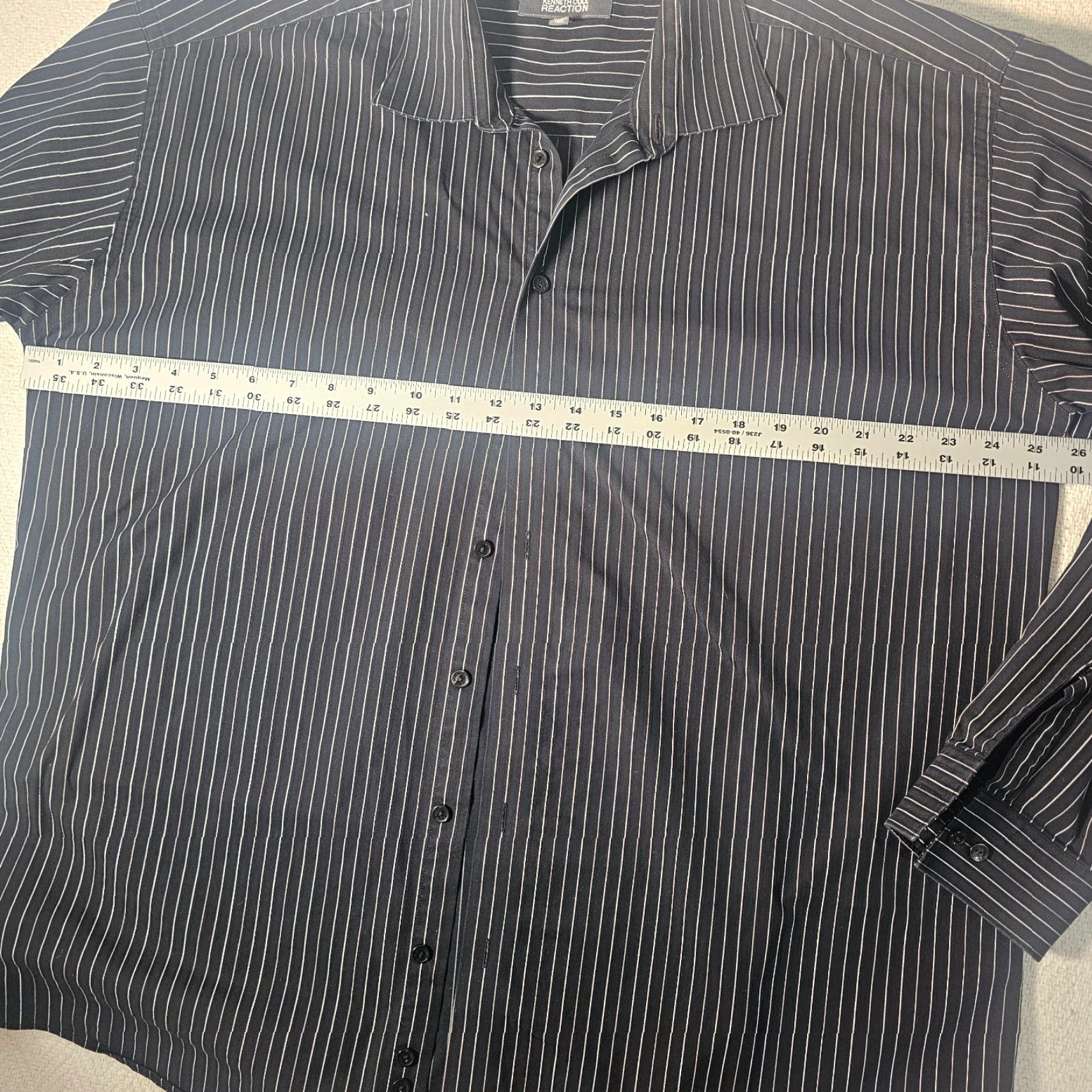 Kenneth Cole KENNETH COLE REACTION Wrinkle Free Dress Shirt Mens Regular Fit Long Sleeve Striped Black XL Size US XL / EU 56 / 4 - 4 Thumbnail