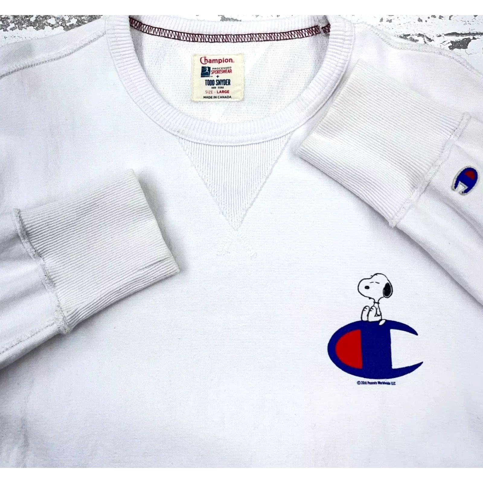 Champion Champion Sweatshirt Men Large White Snoopy Peanuts Retro Pullover Crew Neck Sweatshirt Size US L / EU 52-54 / 3 - 2 Thumbnail