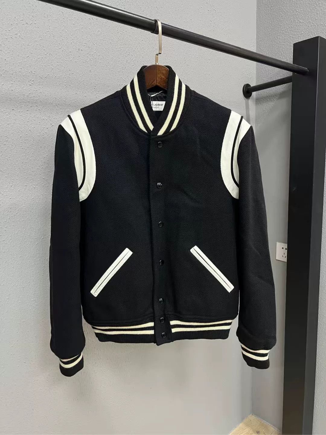 Saint Laurent Paris Saint Laurent SLP Black White Leather Baseball Jacket Size US M / EU 48-50 / 2 - 1 Thumbnail