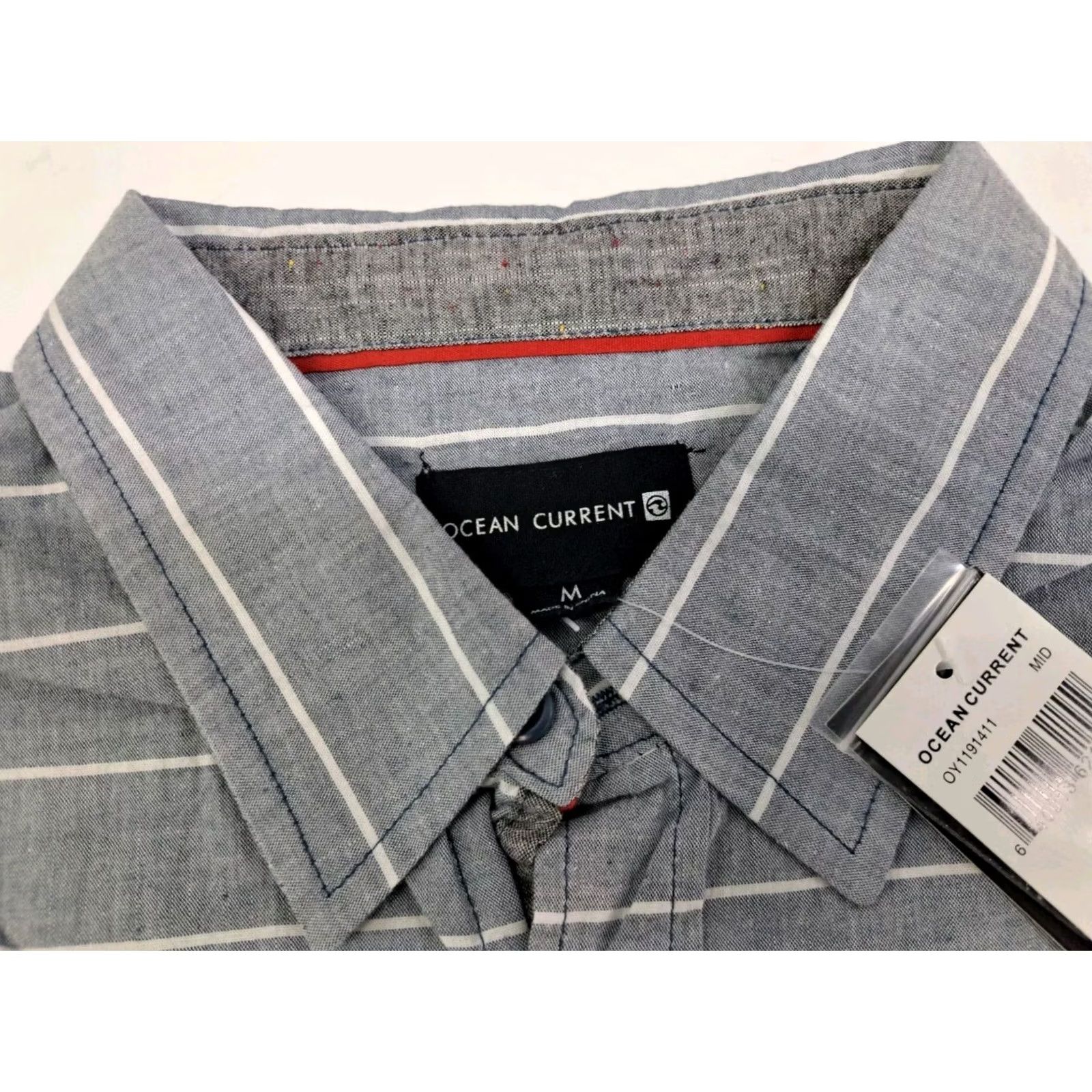 Vintage NWT Ocean Current Mens Short Sleeve Button Up Striped Shirt Size Medium Grey/Blue Size US M / EU 48-50 / 2 - 2 Thumbnail